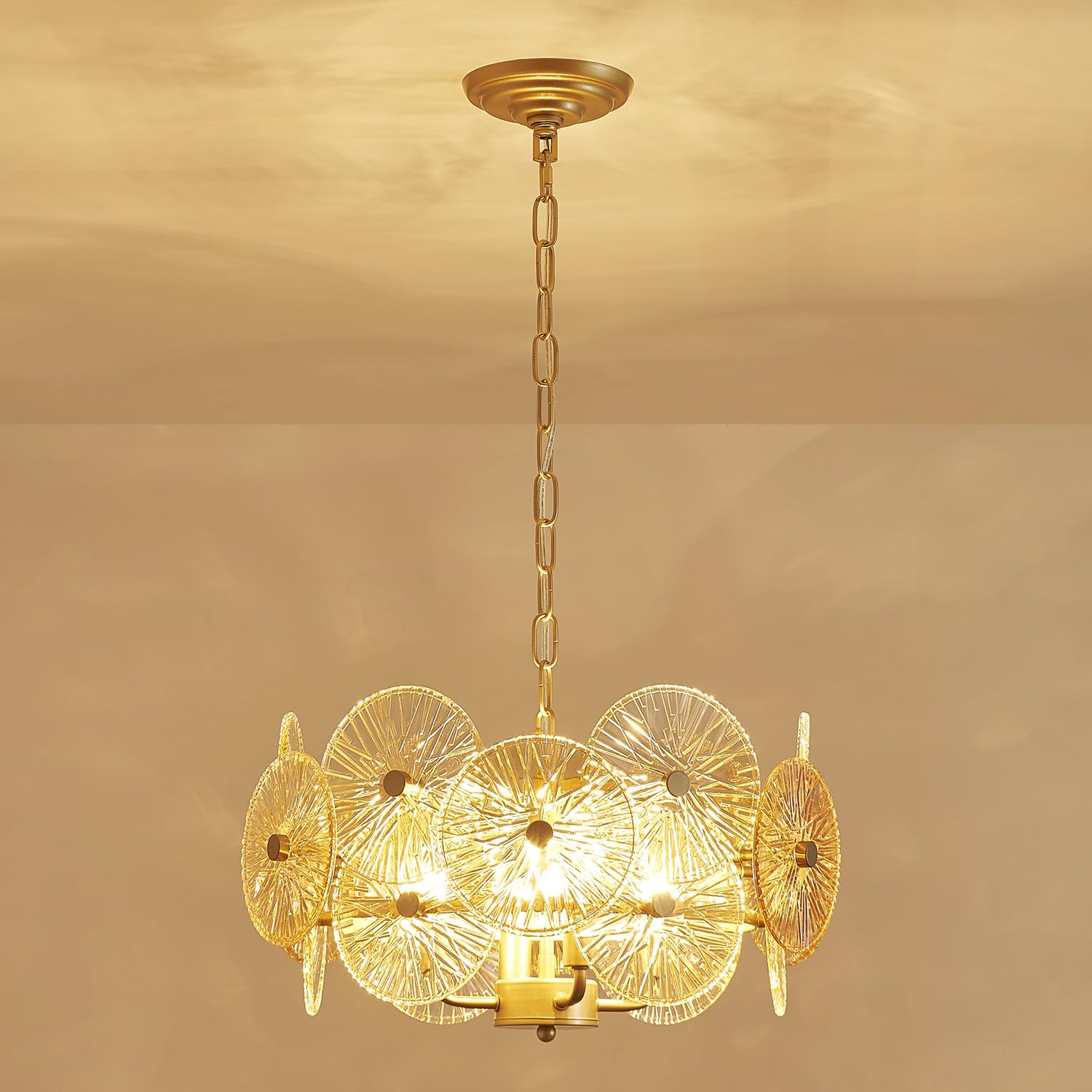 Dandelion Crystal Chandeliers, Modern Design, Firework Pendant Light Fixture for Living Space, H17'' x D17'', Adjustable Chains 59'', G9*9 Sockets, Brilliant Gold Finish Frame