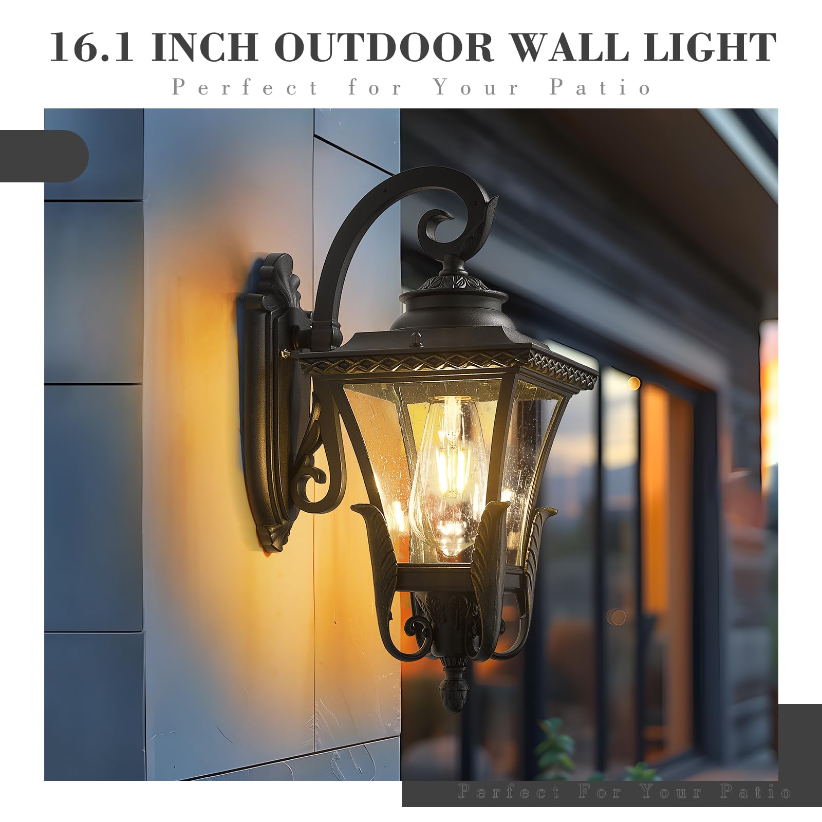 Farmhouse Outdoor Pendant Light for Porch, Outdoor Hanging Lamp for Patio Waterproof with Seeded Glass, Adjustable Height, XE291HM BG