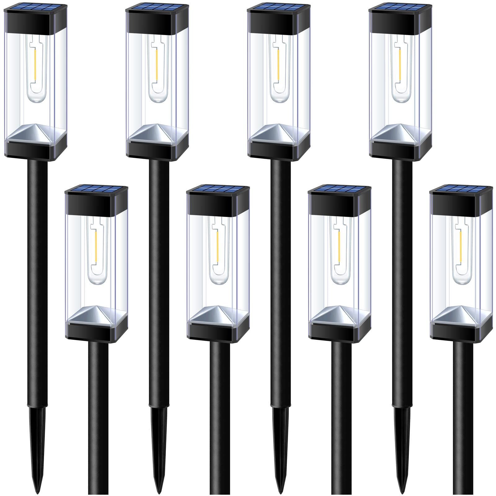 Solar Pathway Lights 8 Pack Solar Outdoor Lights, Upgraded Stainless Steel Garden Lights with LED Tungsten Filament Bulb, Waterproof Solar Power Driveway Lights for Landscape Walkway Yard Lawn