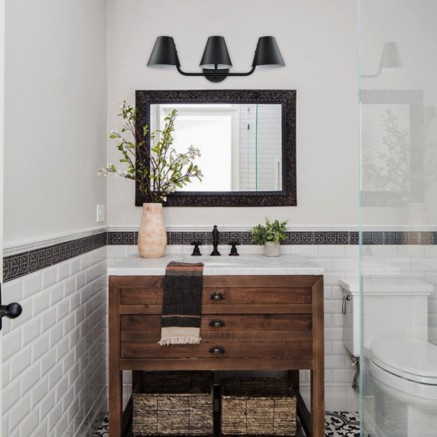 3 Light Bathroom Vanity Light,Industrial Black Wall Sconces,Rustic Wall Light Fixtures with Metal Shade for Hallway Kitchen Sink