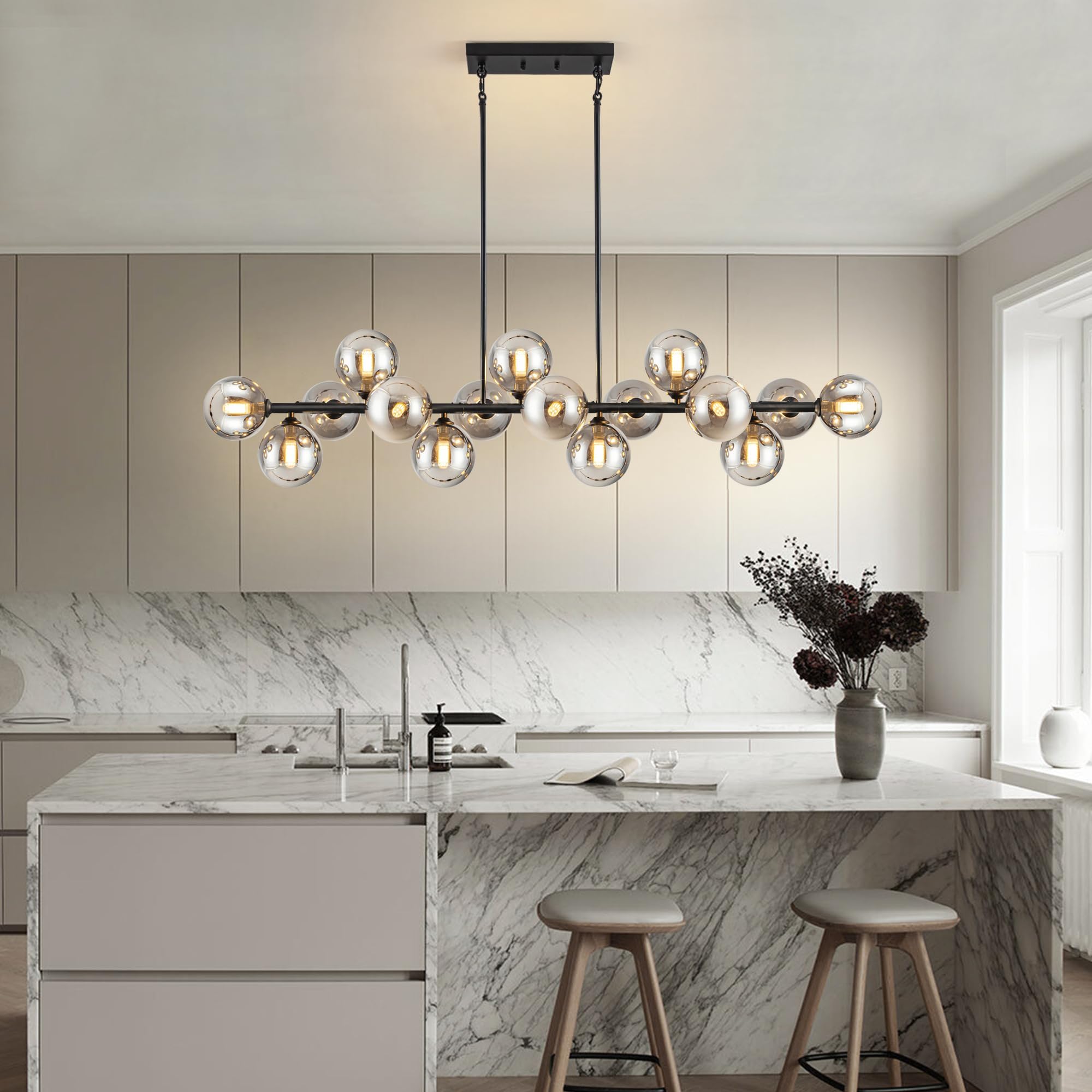 Modern Chandelier Large Chandelier 16-Light Dining Room Light Fixture Chandeliers for Dining Room Island Lights for Kitchen White Pendant Lights Kitchen Island Lighting Sputnik Light Fixture 55in