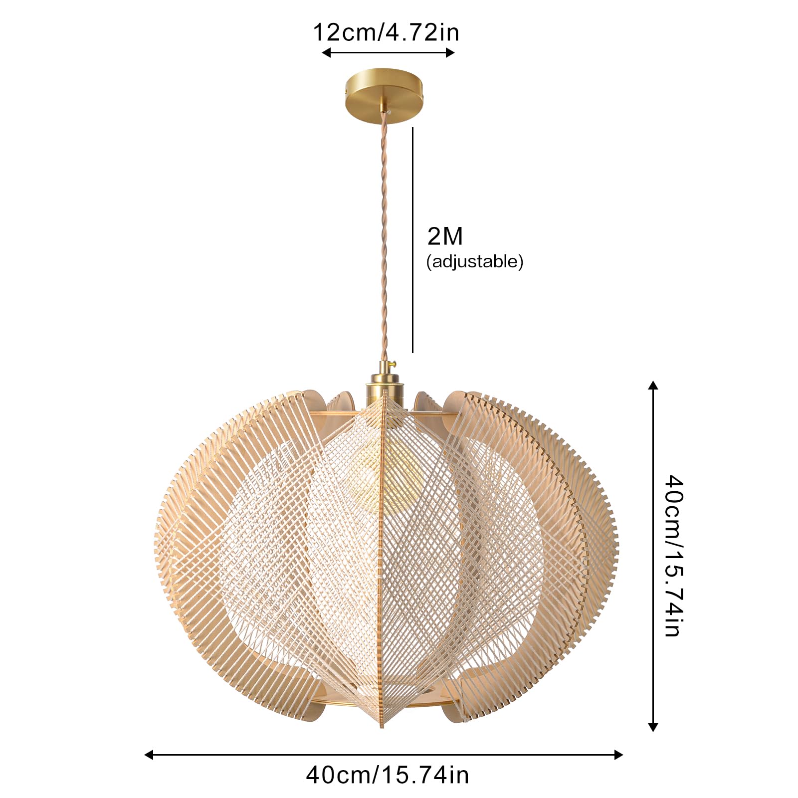 Retro Wooden Pendant Light, Modern Boho Hanging Lamp Lighting Fixture, Natural Woven Rattan Chandelier for Kitchen Island Dining Room Hallway