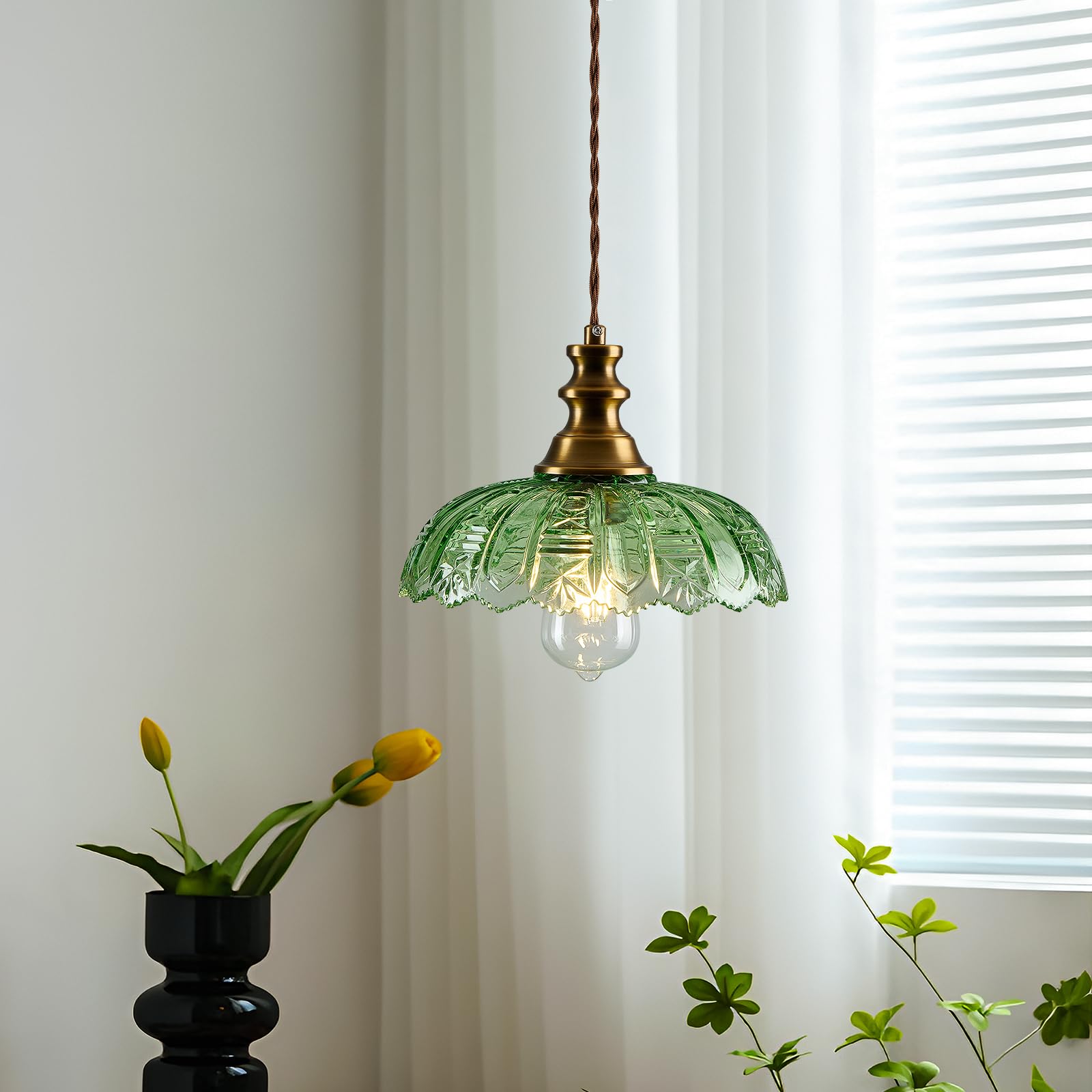 1-Light Pendant Light with Oil Rubbed Bronze Metal Glass Shade and Adjustable Cord Industrial Ceiling Hanging Light for Kitchen Island Bar Dining Room Bedroom Foyer Hallway Farmhouse