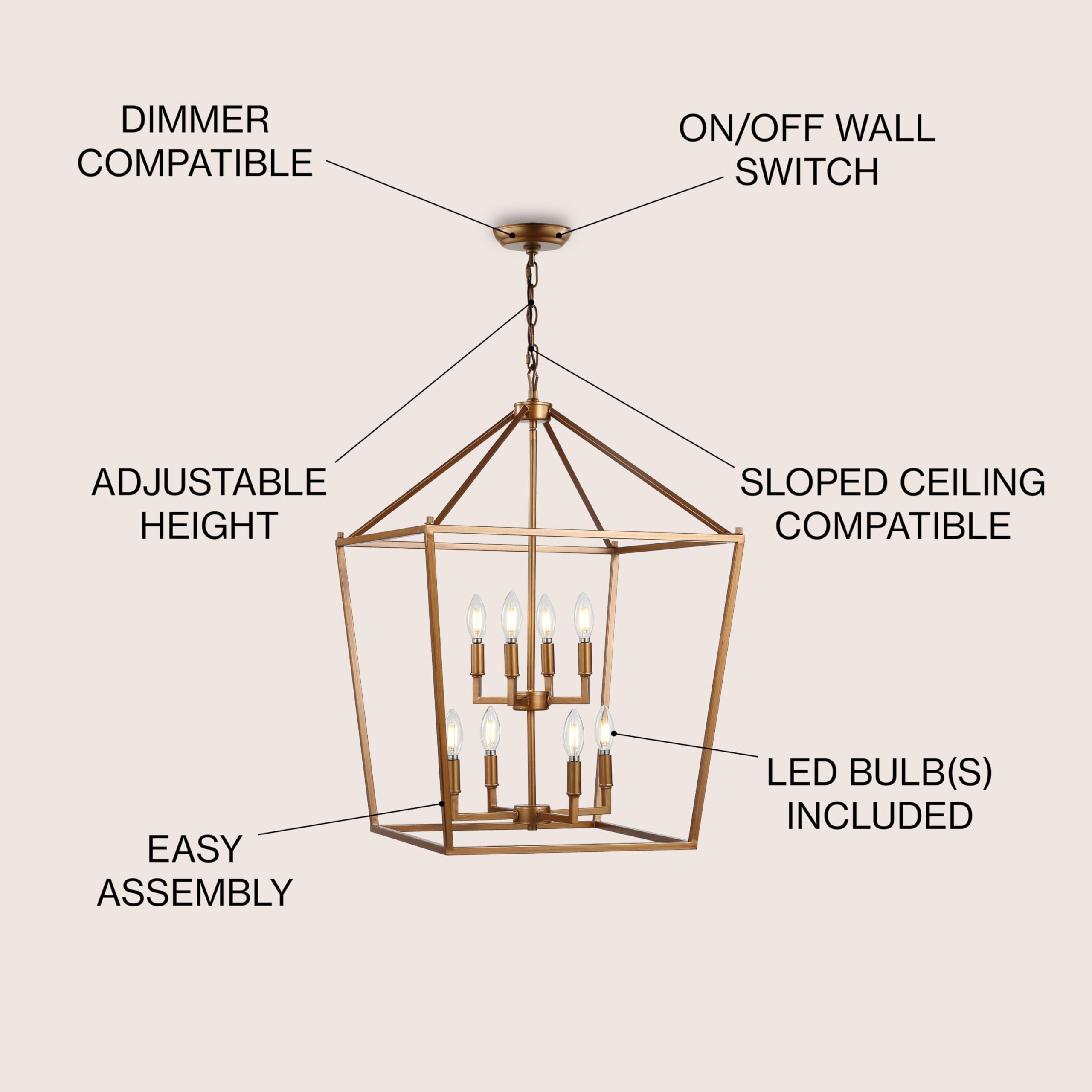 Lantern Dimmable Adjustable Metal LED Pendant Classic Traditional Farmhouse Dining Room Living Room Kitchen Foyer Bedroom Hallway, 10 in, Antique Gold