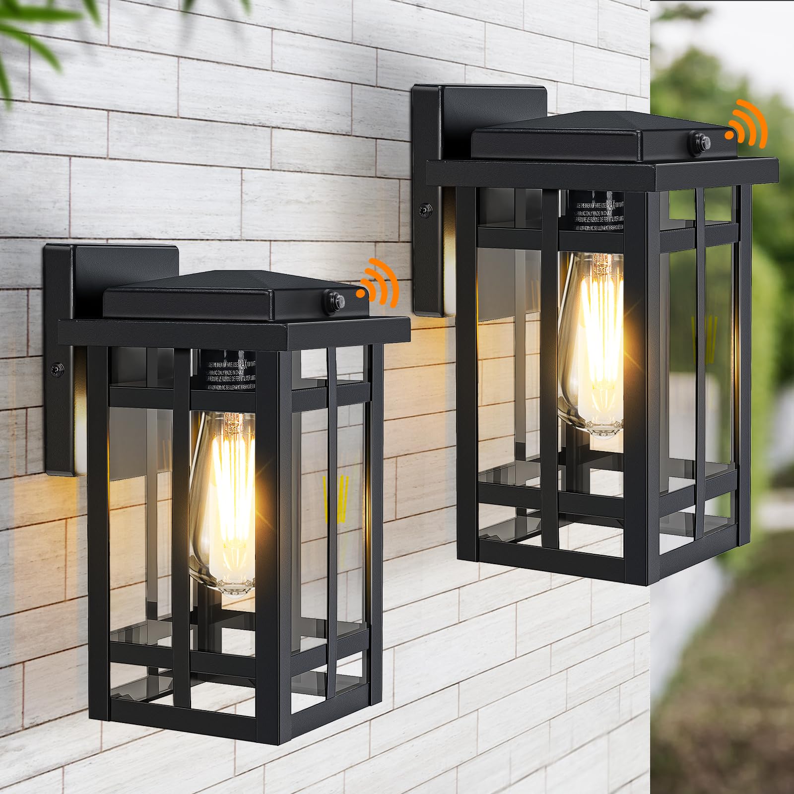 Outdoor Wall Light Fixtures 9.76'', Waterproof Porch Lights Wall Lanterns, Exterior Modern Matte Black Wall Mount Lighting, Anti-Rust E26 Socket Wall Scones for Front Door Garage, 2 Pack