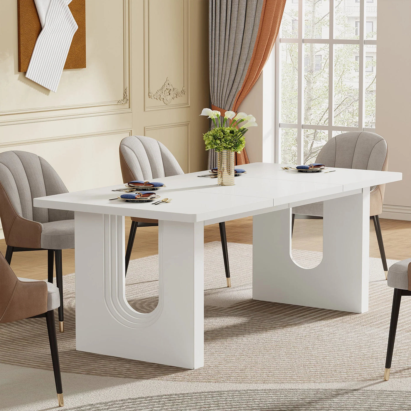 Laront 71" Dining Table for 6 to 8 People | Modern White Wood Kitchen Dinner Table