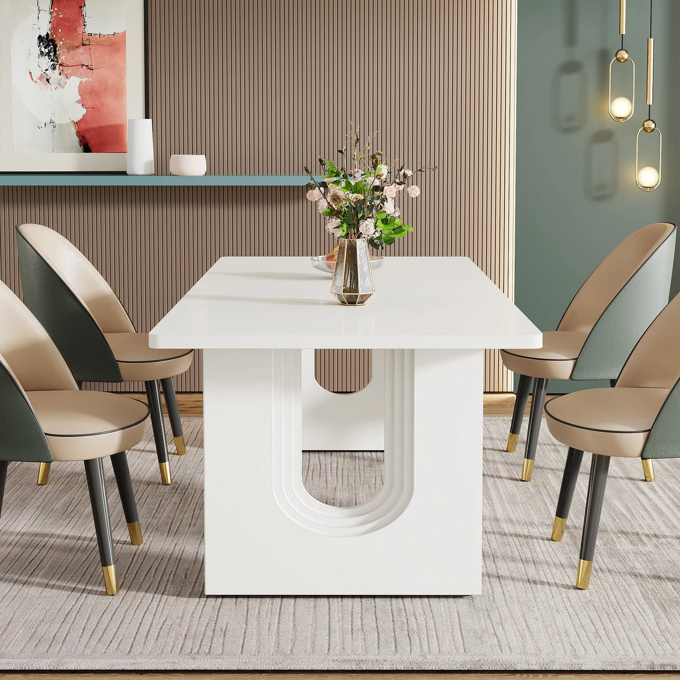 Laront 71" Dining Table for 6 to 8 People | Modern White Wood Kitchen Dinner Table