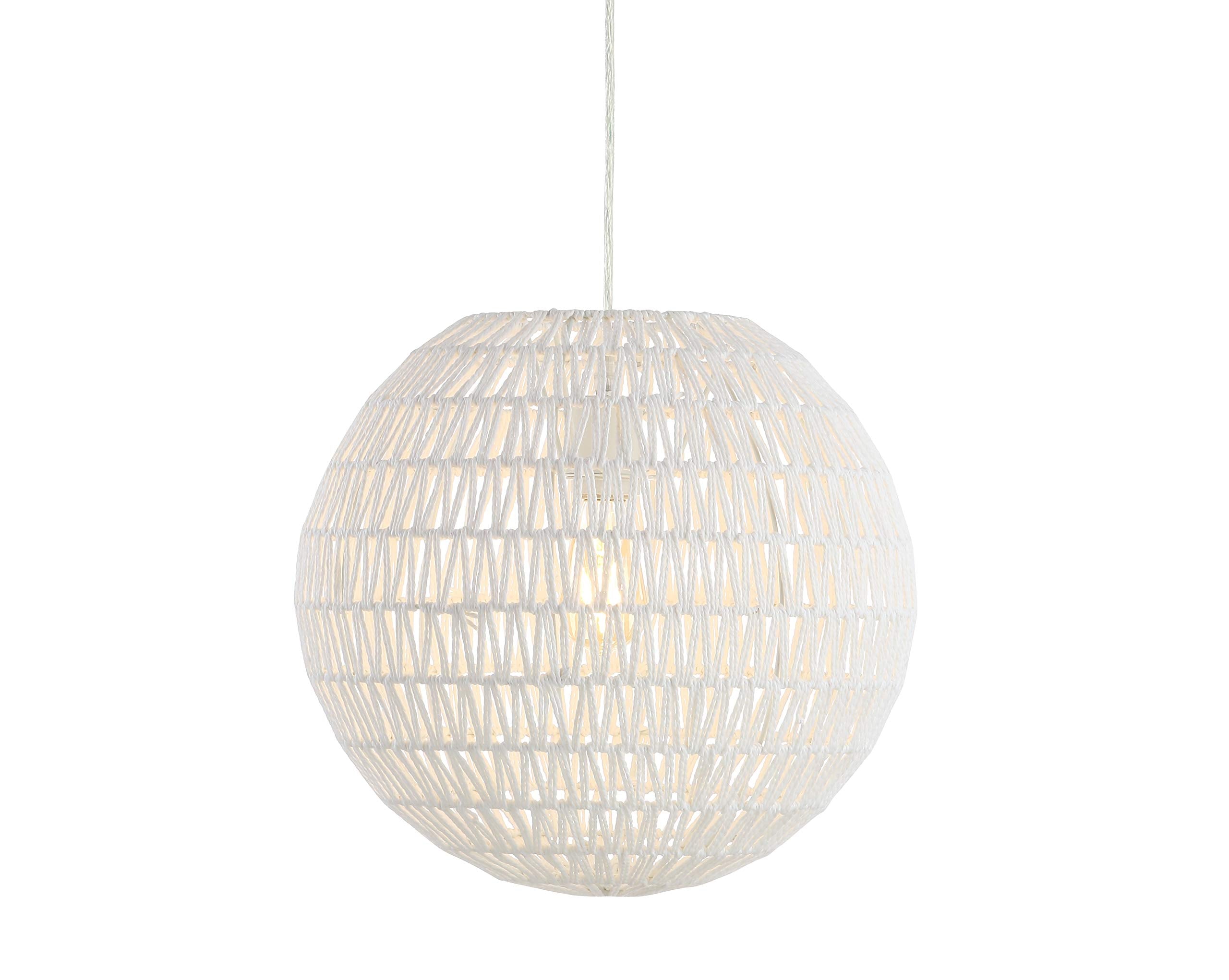 15.7" Woven Rattan Orb LED Pendant Minimalist Modern Contemporary Transitional Bohemian Modern Dimmable Adjustable Dining Room Living Room Kitchen Foyer Bedroom Hallway, White