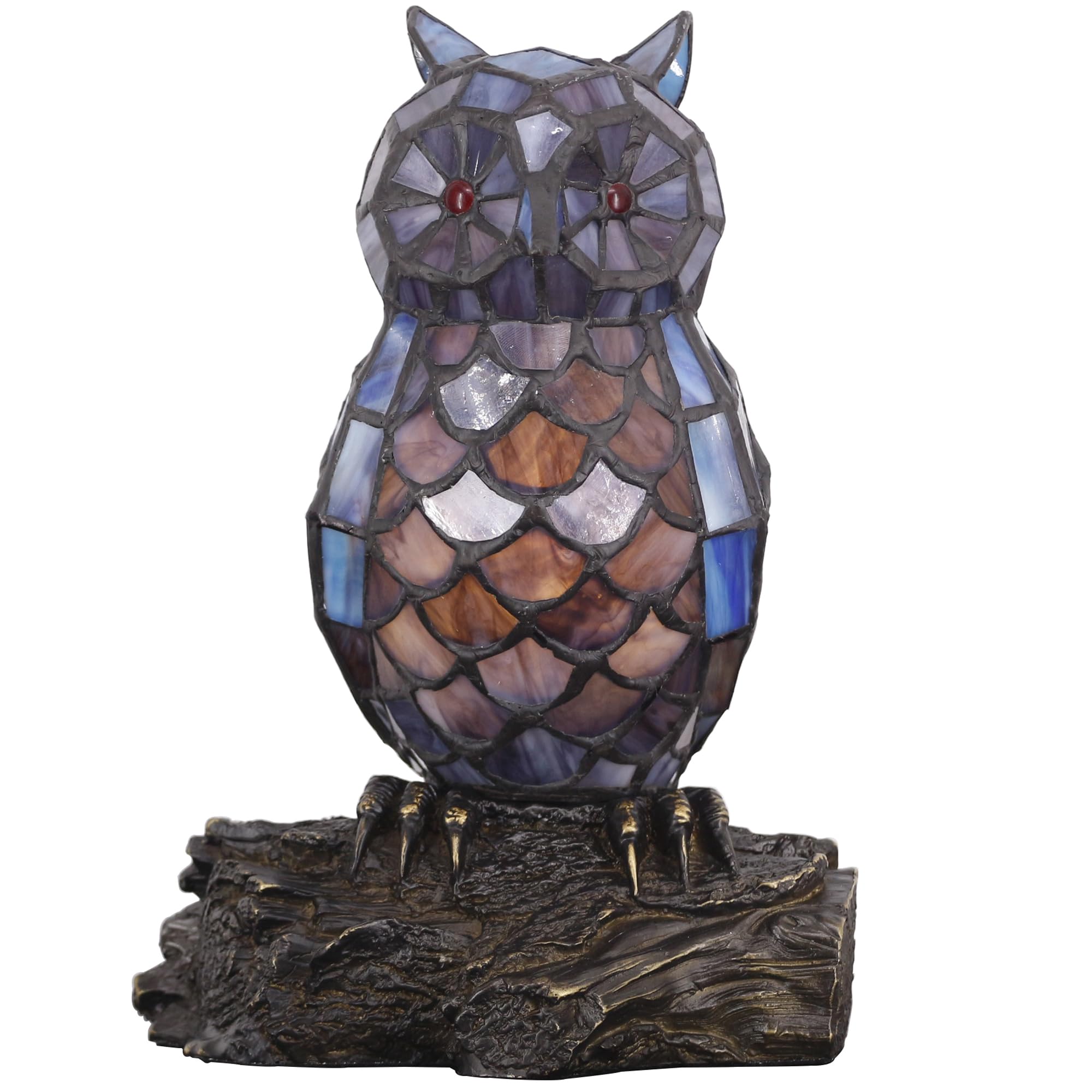 Small Tiffany Lamp Stained Glass Animal Table Lamp Mini Accent Desk Night Light (Blue Purple Owl)