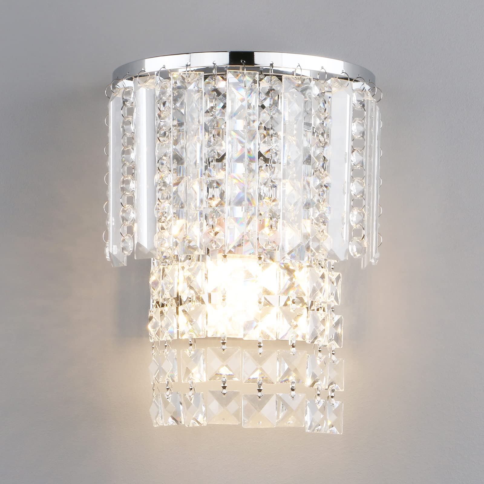 Crystal Wall Light, Chrome Finish Wall Sconce, Modern K9 Acrylic Crystal Drops Shade Wall Lamp Bedroom Living Room Lighting