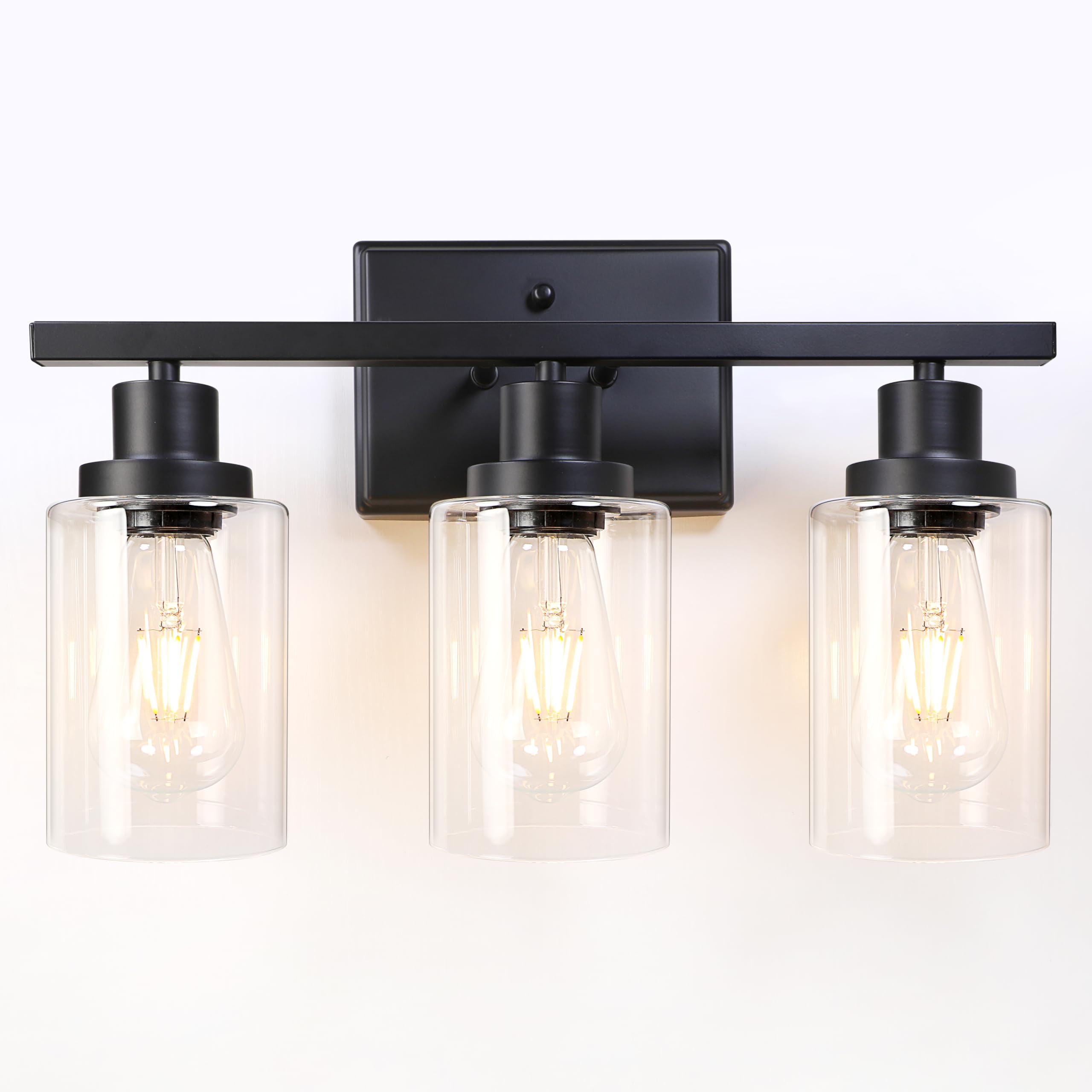 Ascher Bathroom Vanity Light Fixtures, 3 Light Wall Sconces Lighting with Clear Glass Shade, Brushed Nickel Wall Lights for Mirror, Kitchen, Living Room, Gallery, E26 Base (Bulbs Not Included)