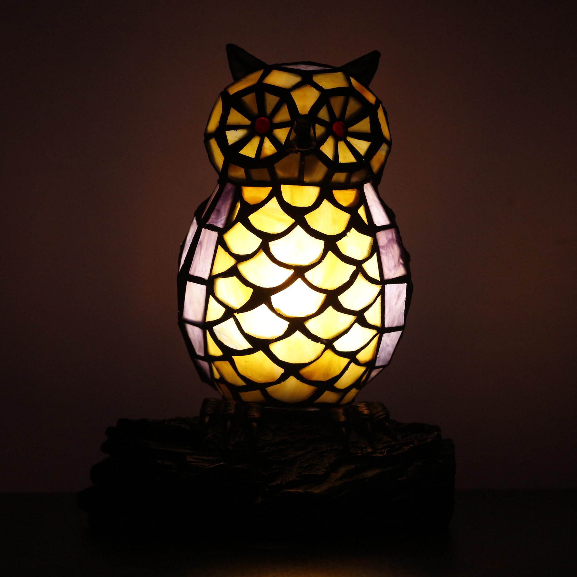 Small Tiffany Lamp Stained Glass Animal Table Lamp Mini Accent Desk Night Light (Blue Purple Owl)