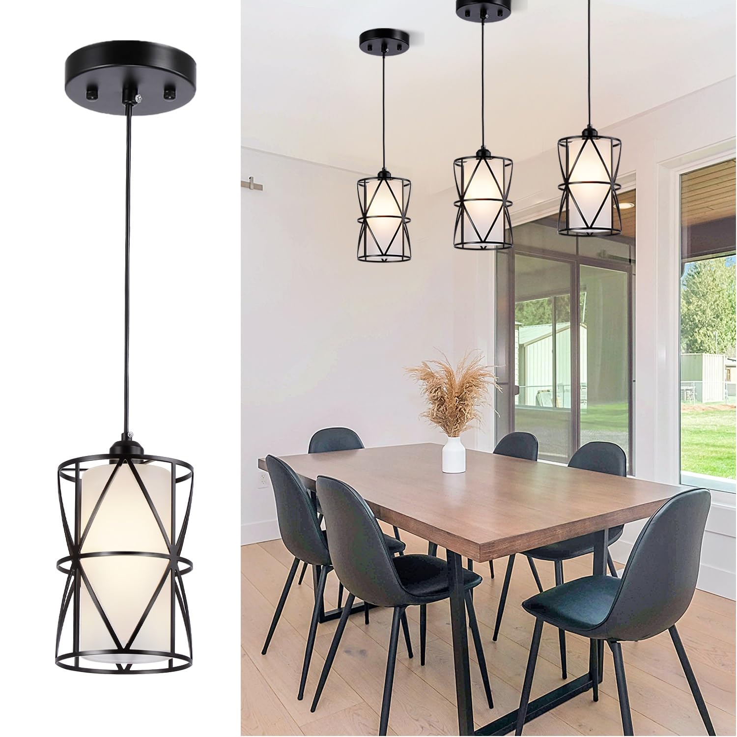 Modern Pendant Lights with Frosted Glass, Brushed Nickel Pendant Light Fixtures, Cylindrical Pendant Lighting for Kitchen Island, Kitchen Hanging Lights Over Island, Foyer, Dining Room, Entryway