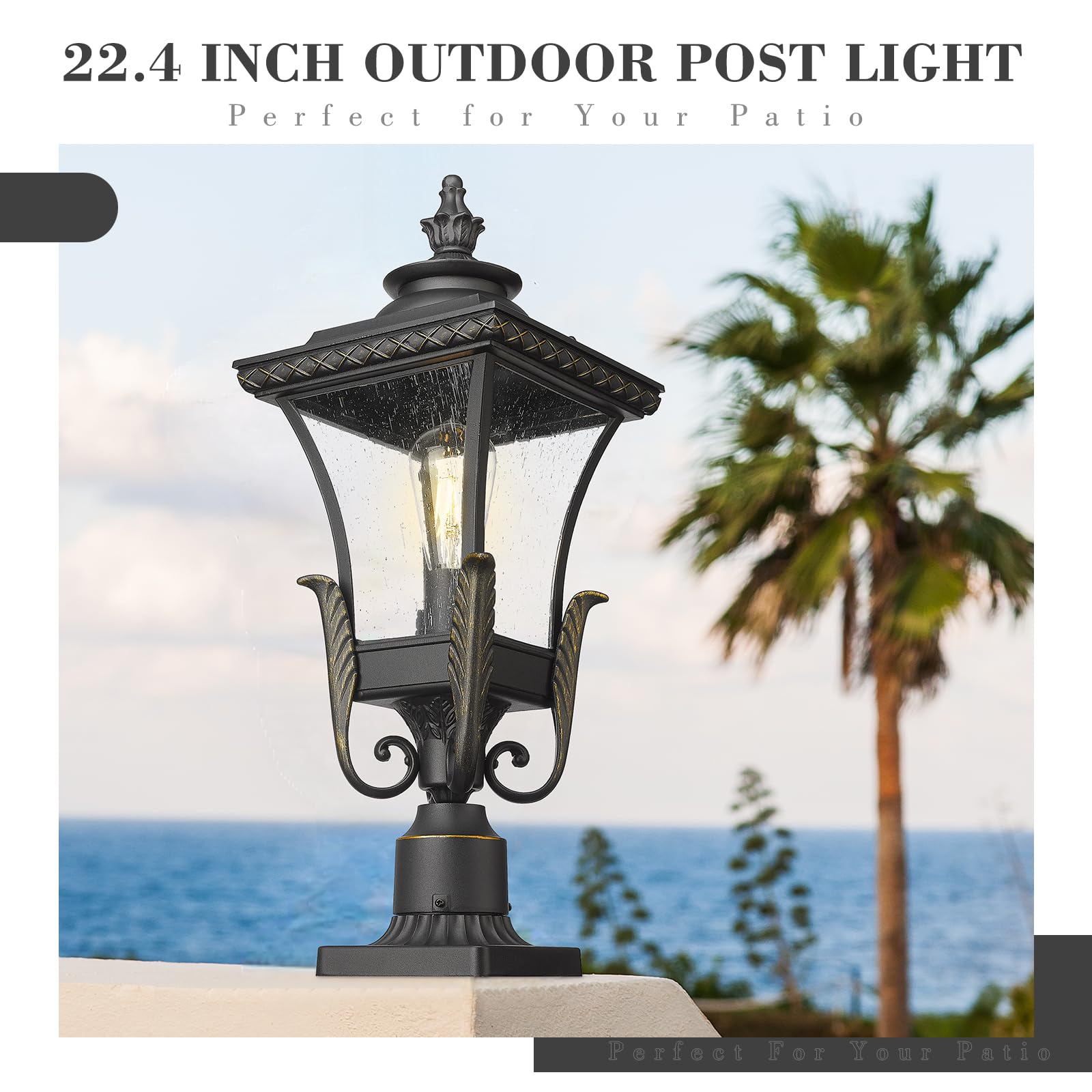 Farmhouse Outdoor Pendant Light for Porch, Outdoor Hanging Lamp for Patio Waterproof with Seeded Glass, Adjustable Height, XE291HM BG