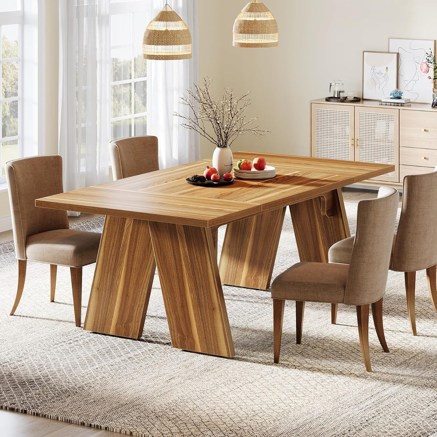 Mottre 71" Wood Dining Table | Brown Farmhouse Kitchen Table for 6 People