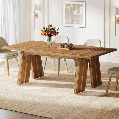 Mottre 71" Wood Dining Table | Brown Farmhouse Kitchen Table for 6 People