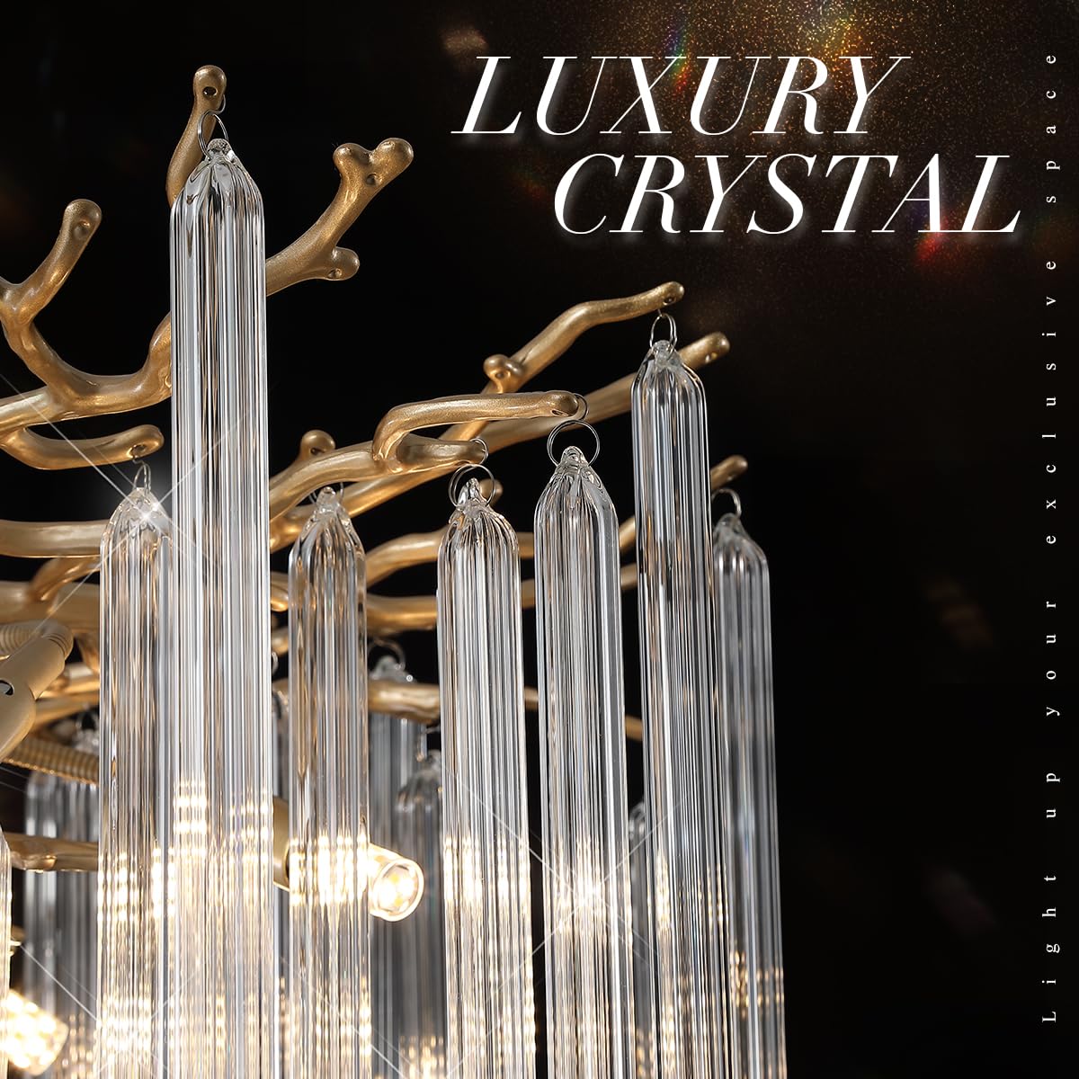 Modern Tree Branch Crystal Chandelier Luxury Gold Raindrop Pendant Lighting 23.6" Contemporary 8-Light Chandeliers for Dining Room Kitchen Bedroom Living Room