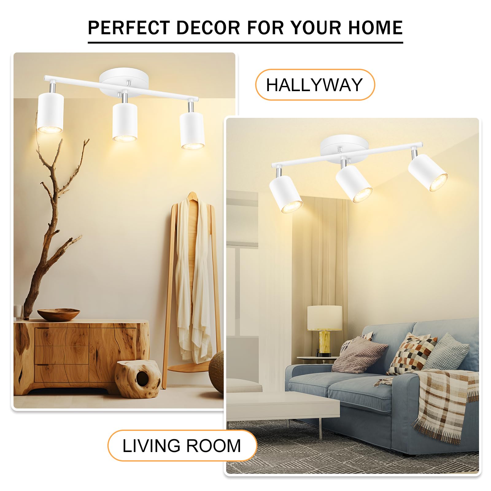 LED 2 Light Track Lighting Kit, Black 2 Way Ceiling Spot Lighting, Flexibly Rotatable Light Head for Kitchen, Living Room, Bedroom, GU10 Bulb Not Included