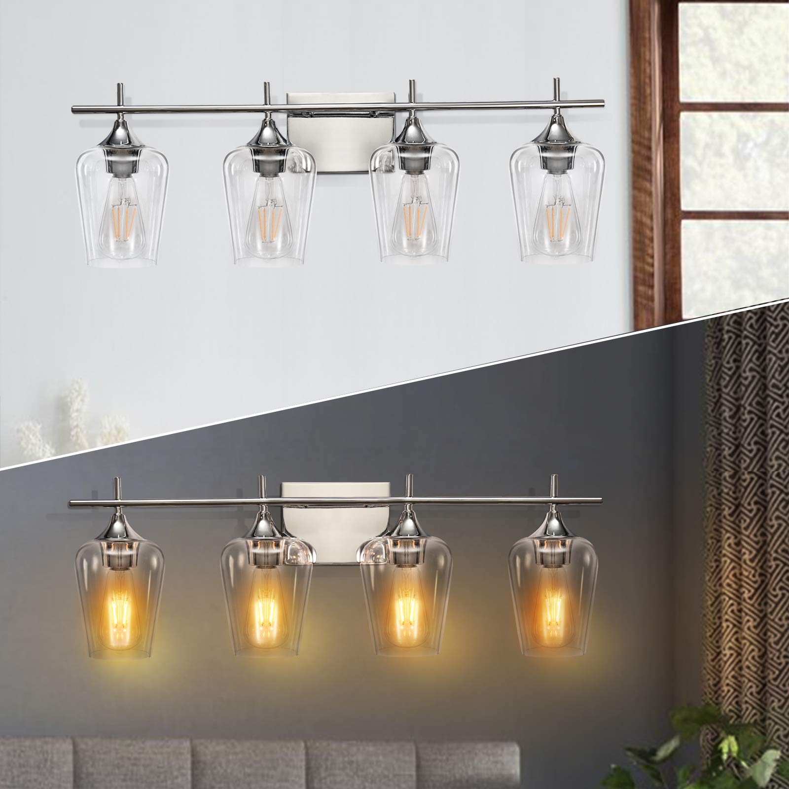 Vanity Lights Fixtures, 2 Light Bathroom Light, Black Bathroom Lighting Fixtures Over Mirror with Clear Glass Shade, Modern Vanity Lighting for Bath, Living Room, Bedroom