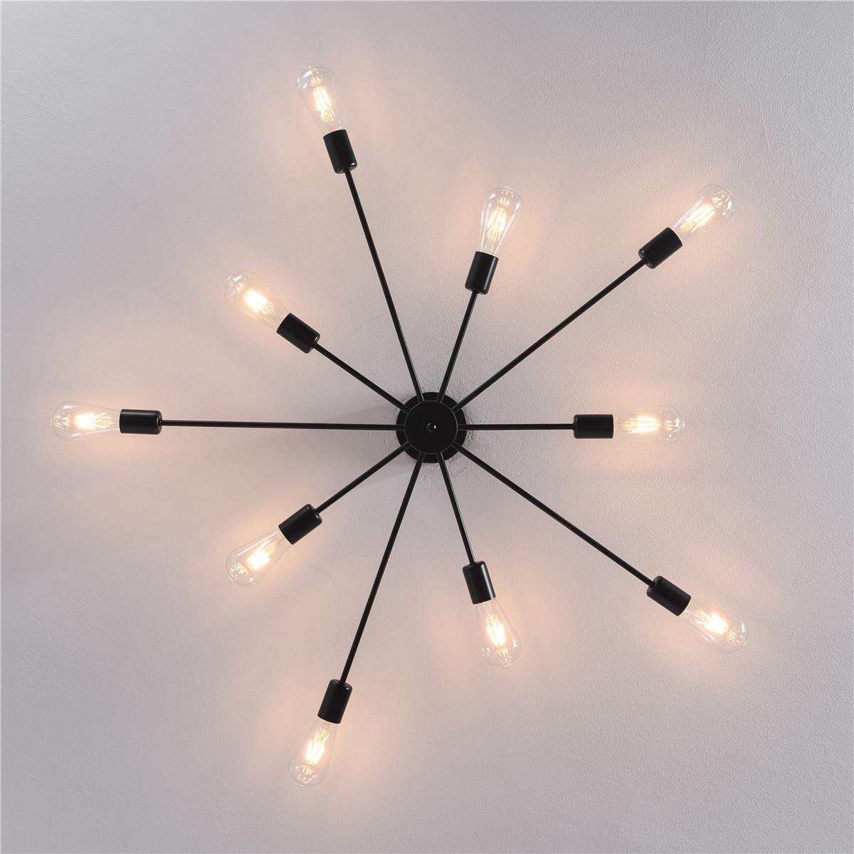 10 Lights Modern Sputnik Ceiling Chandelier Gold Industrial Ceiling Lamp Mid Century Semi Flush Mount Ceiling Light Fixture for Kitchen Dining Room Living Room Bedroom Foyer Lighting