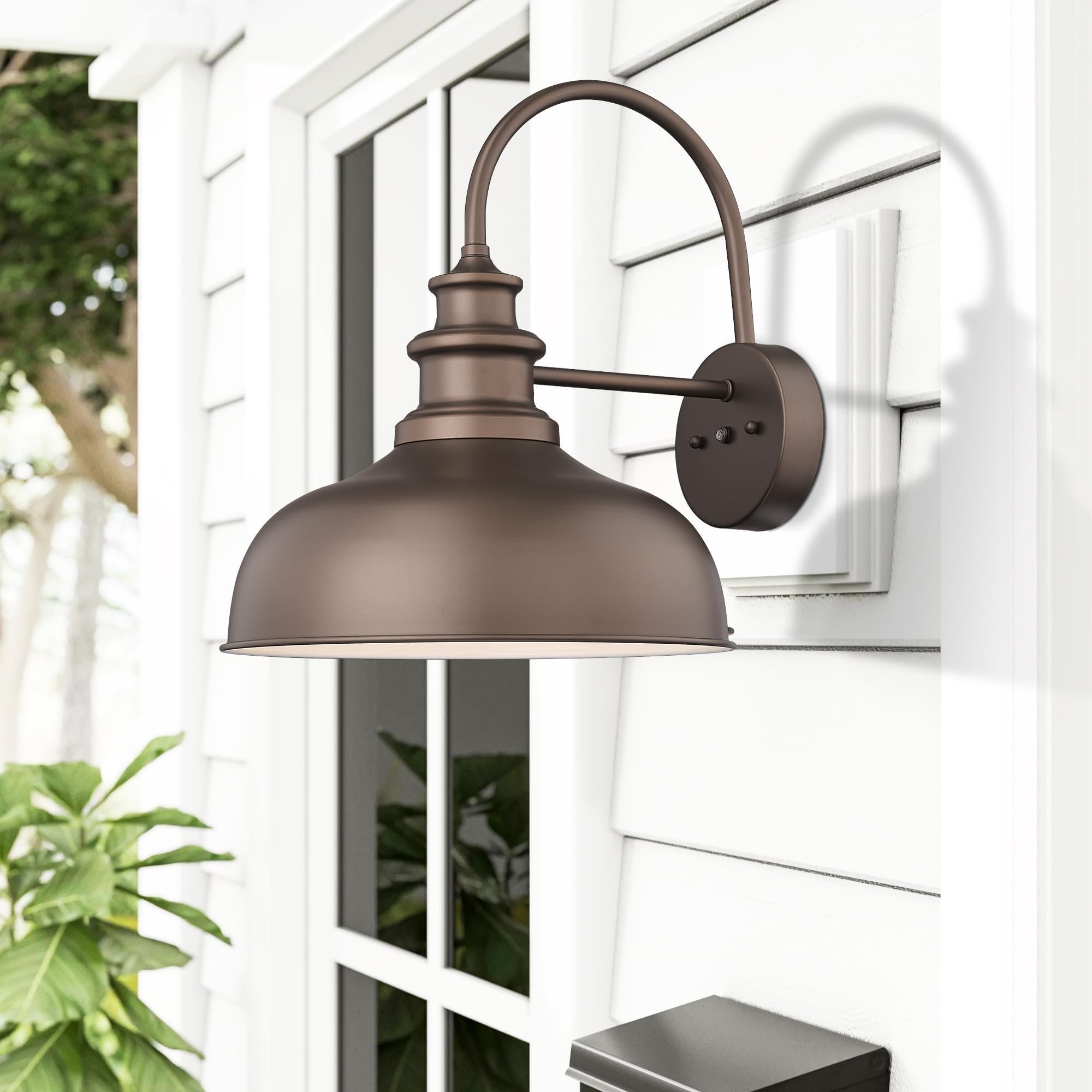 Barn Lights 14” Dome Farmhouse Outdoor Wall Sconce Outdoor Wall Lamps Outdoor Wall Lantern Farmhouse Wall Mount Light Fixture (1Pack, Oil Rubbed Bronze+Gold)