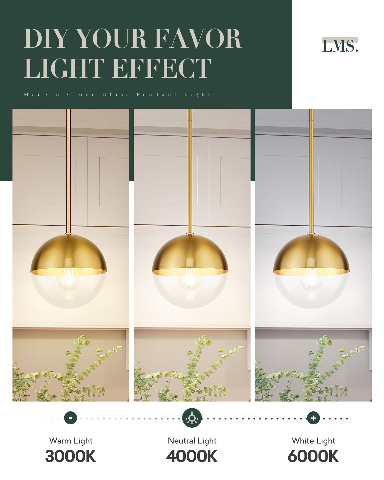 Modern Pendant Lighting Gold Globe Pendant Light Fixture, Mid Century Chandelier One Light Hanging Fixture for Kitchen Island, Adjustable Indoor Lighting for Dinning Room Bedroom, LMS-187