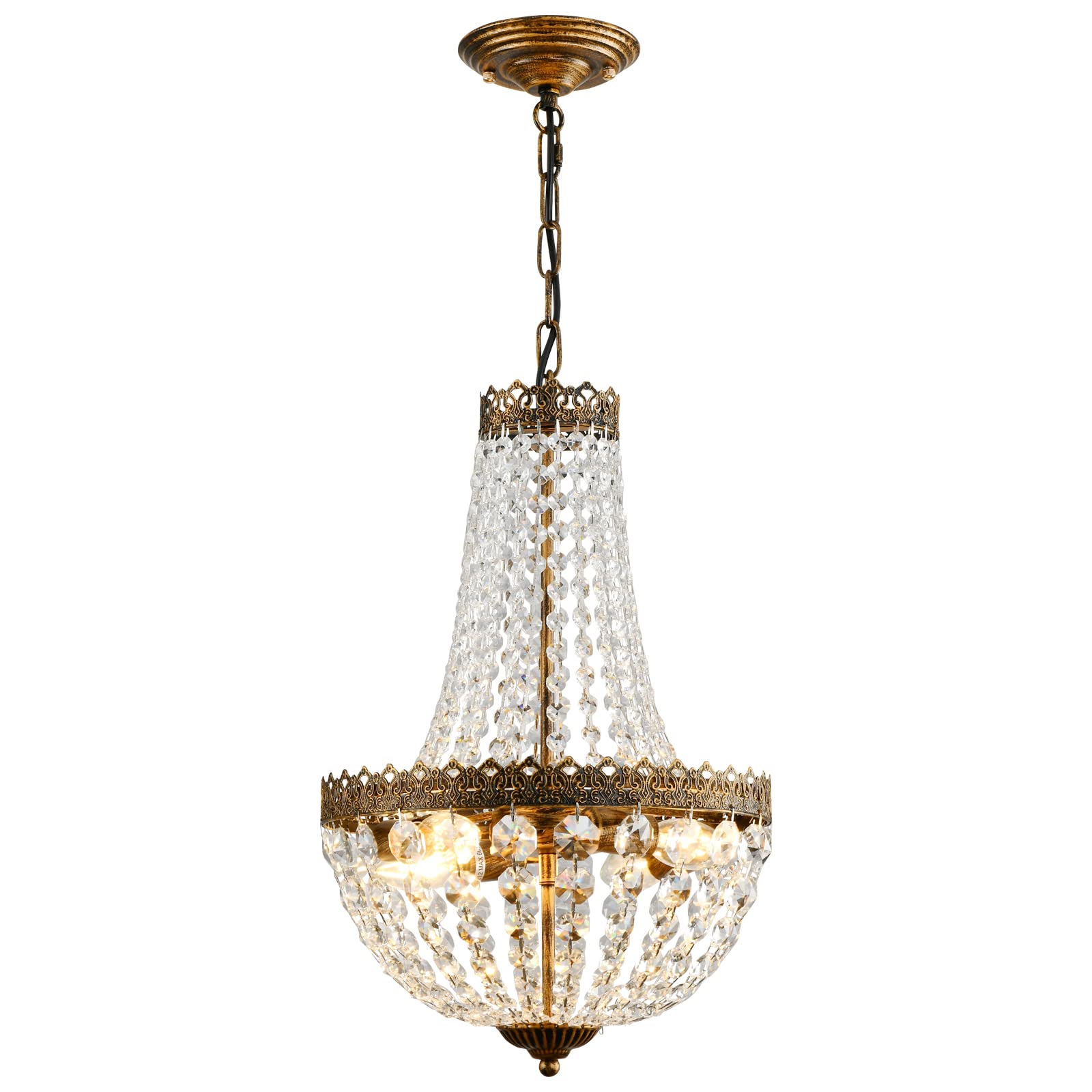 4 Lights French Empire Mini Crystal Chandelier Farmhouse Pendant Lighting, Bronze Finish Ceiling Light Fixture for Dining Room Bedroom Foyer Living Room, W12.6 x H19.7