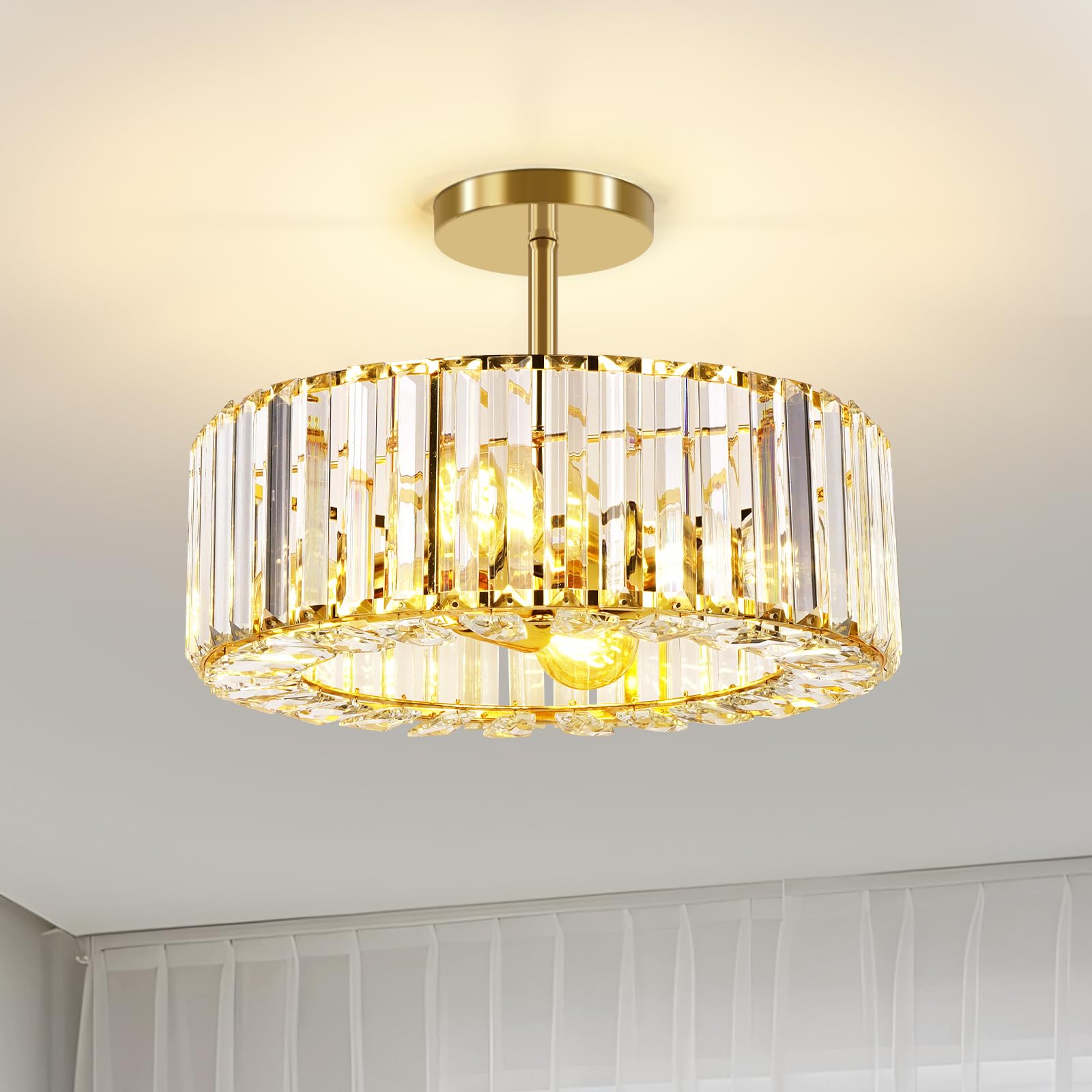 Semi Flush Mount Ceiling Light - Crystal Chandelier Modern Ceiling Light Fixture Hallway Light Fixtures Ceiling Gold Flush Mount Ceiling Light for Porch Kitchen Bedroom Living Room Entryway