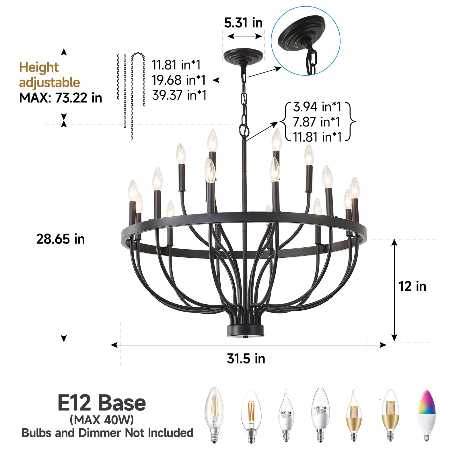 Gold Chandeliers, 6-Light Metal Candle Farmhouse Chandeliers, Rustic Industrial Modern Chandeliers Lighting Fixtures Hanging for Living Room, Kitchen, Bedroom, Dining Room(Bulbs are not Included)