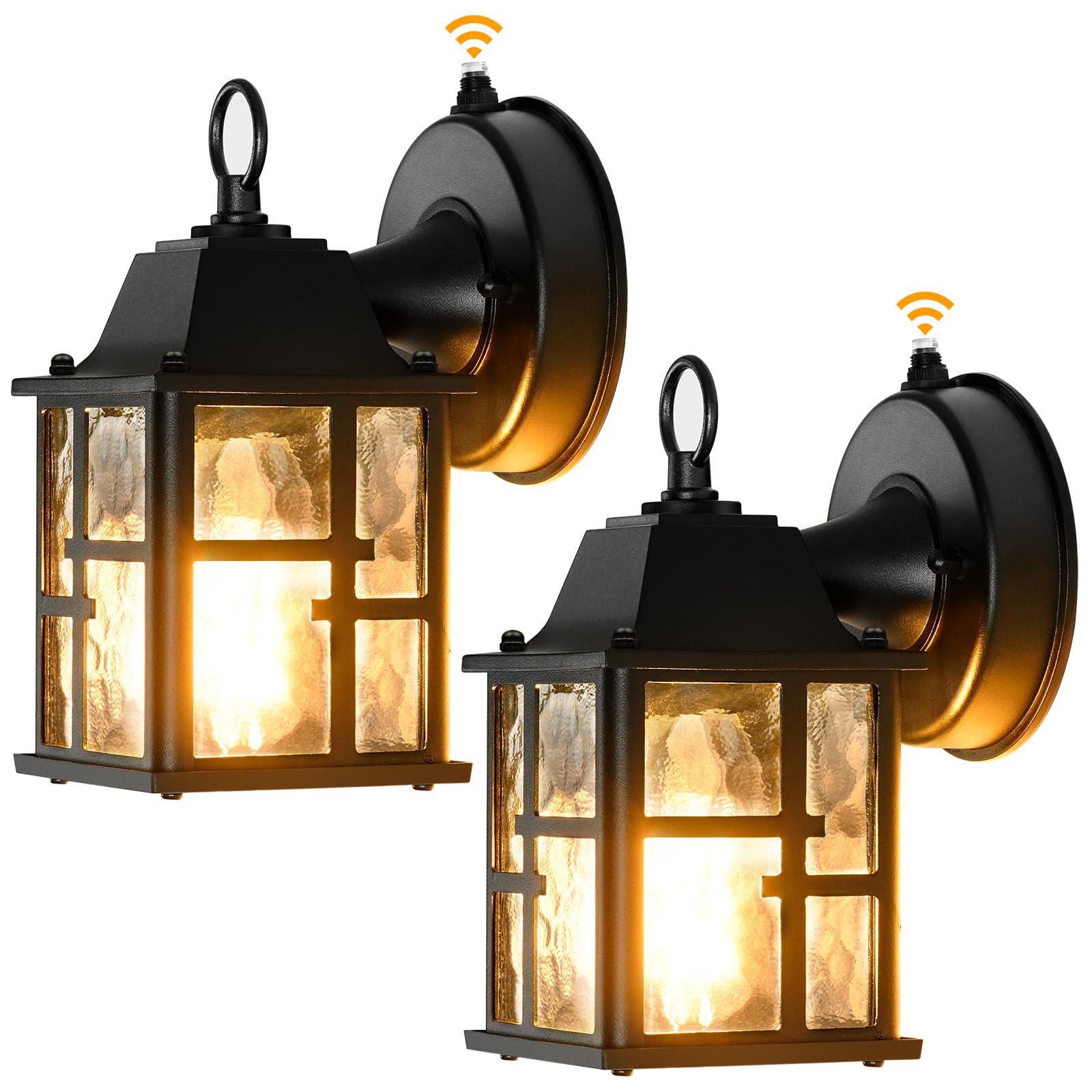 2 Pack Dusk to Dawn Outdoor Wall Lights, Exterior Lantern Porch Sconce Lighting Wall Mounted with Water Ripple Glass Shade, Anti-Rust Wall Lamp Outside Lights for House Garage Front Door Patio