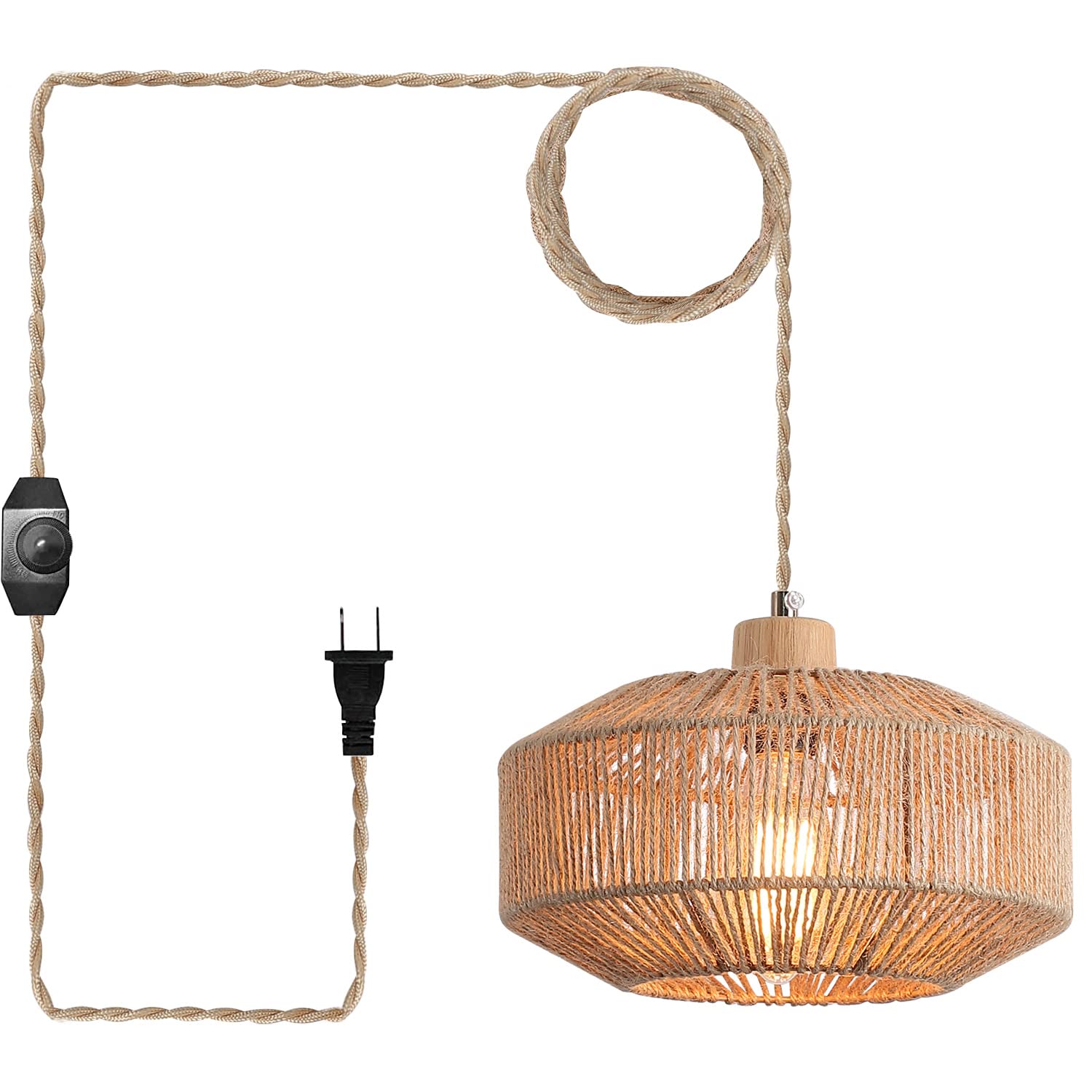 Coastal Large Woven Pendant Light Fixture 17.8 inch One-Light Adjustable Natural Hemp Rope Cage Pendant Lighting for Kitchen Island Dining Room Living Room Farmhouse