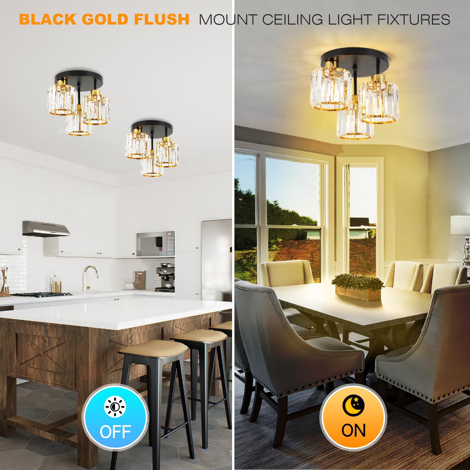 Semi Flush Mount Ceiling Light 3-Light Brushed Nickel Flush Mount Ceiling Light Fixtures with Clear Glass Shade, Modern Kitchen Ceiling Light for Bedroom Stairs Porch Hallway Entryway