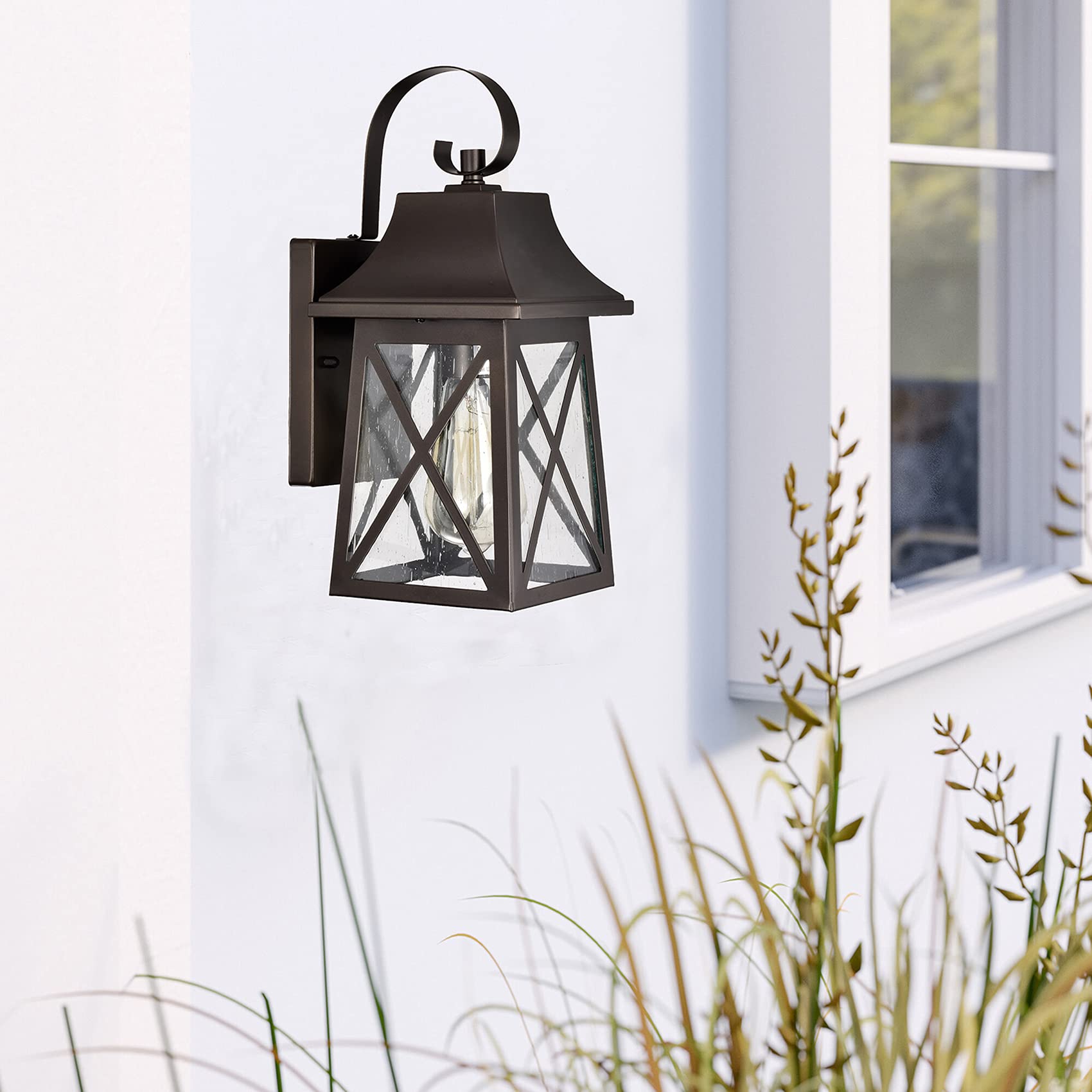 Porch Light Fixture, Oil Rubbed Bronze Outdoor Wall Sconce,13.25" Farmhouse Porch Light with Clear Seedy Glass for Garage, Patio, Porch, Doorway, Entryway.