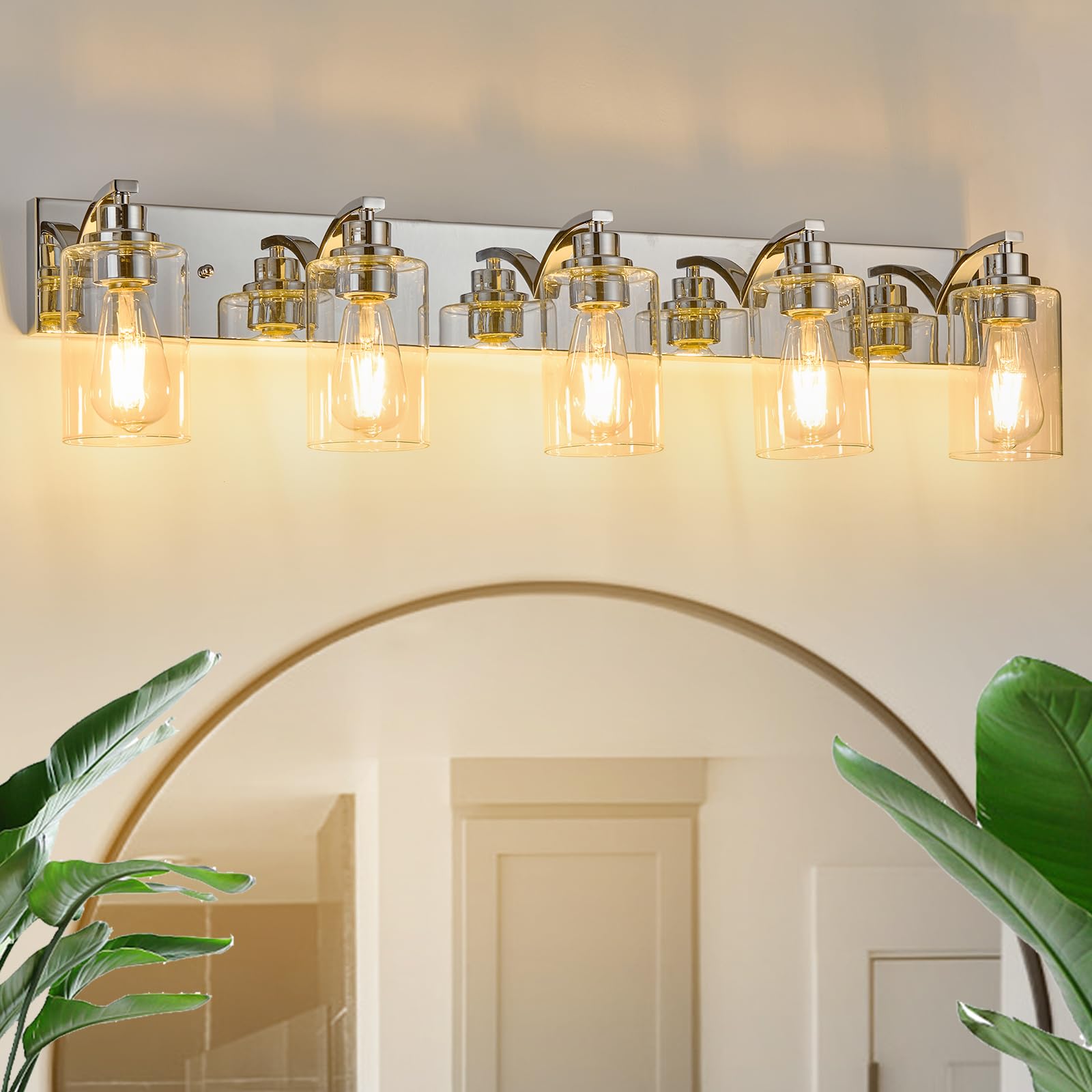 2-Light Bathroom Light Fixtures Modern Chrome Vanity Lights for Bathroom Lighting fixtures Over Mirror with Clear Glass Shade for Cabinet Mirror Bedroom Hallway