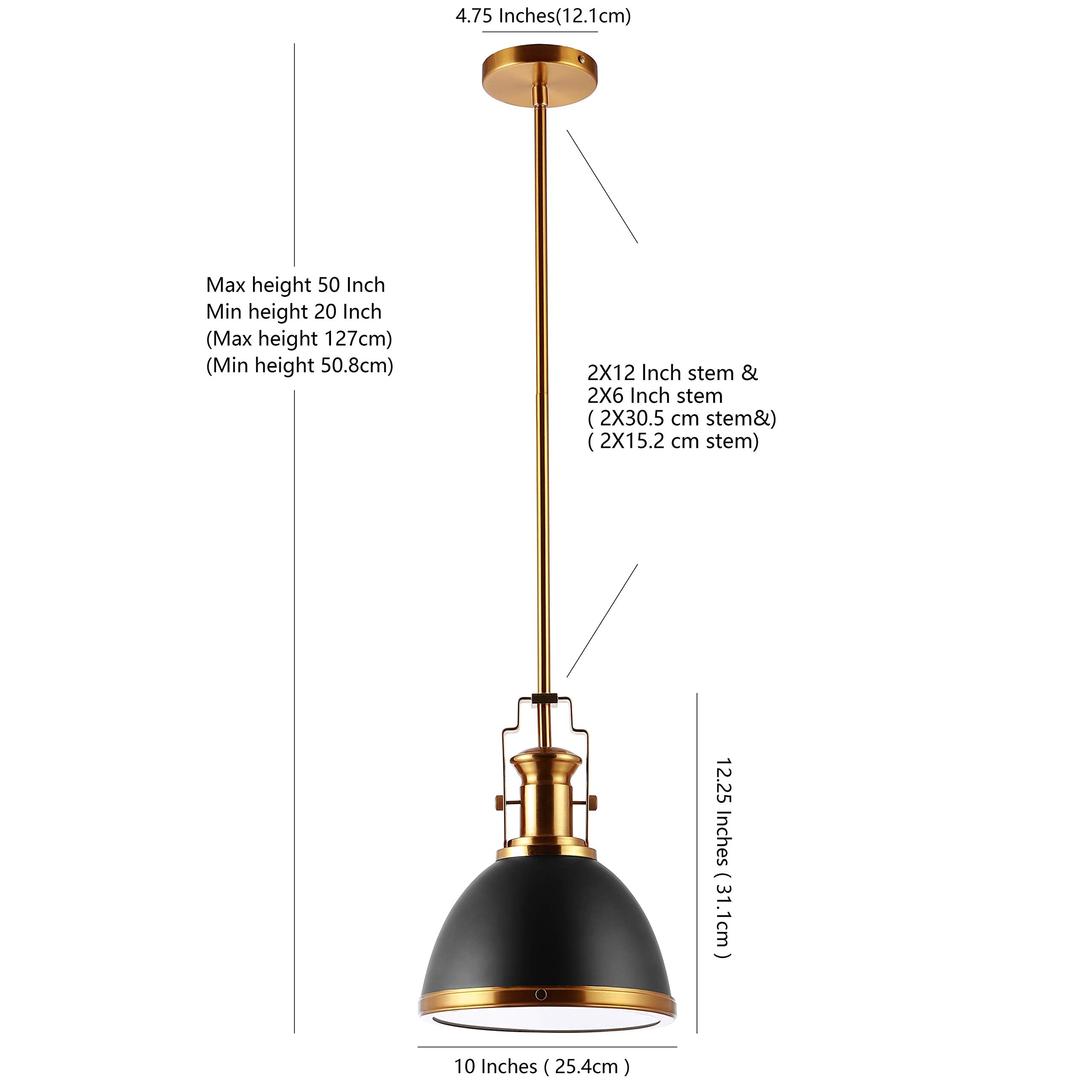 13" 1-Light Modern Industrial Iron LED Dome Pendant, Classic, Cottage, Farmhouse, Industrial, Rustic, Transitional, Office, Living Room, Kitchen, Foyer, Black/Brass Gold