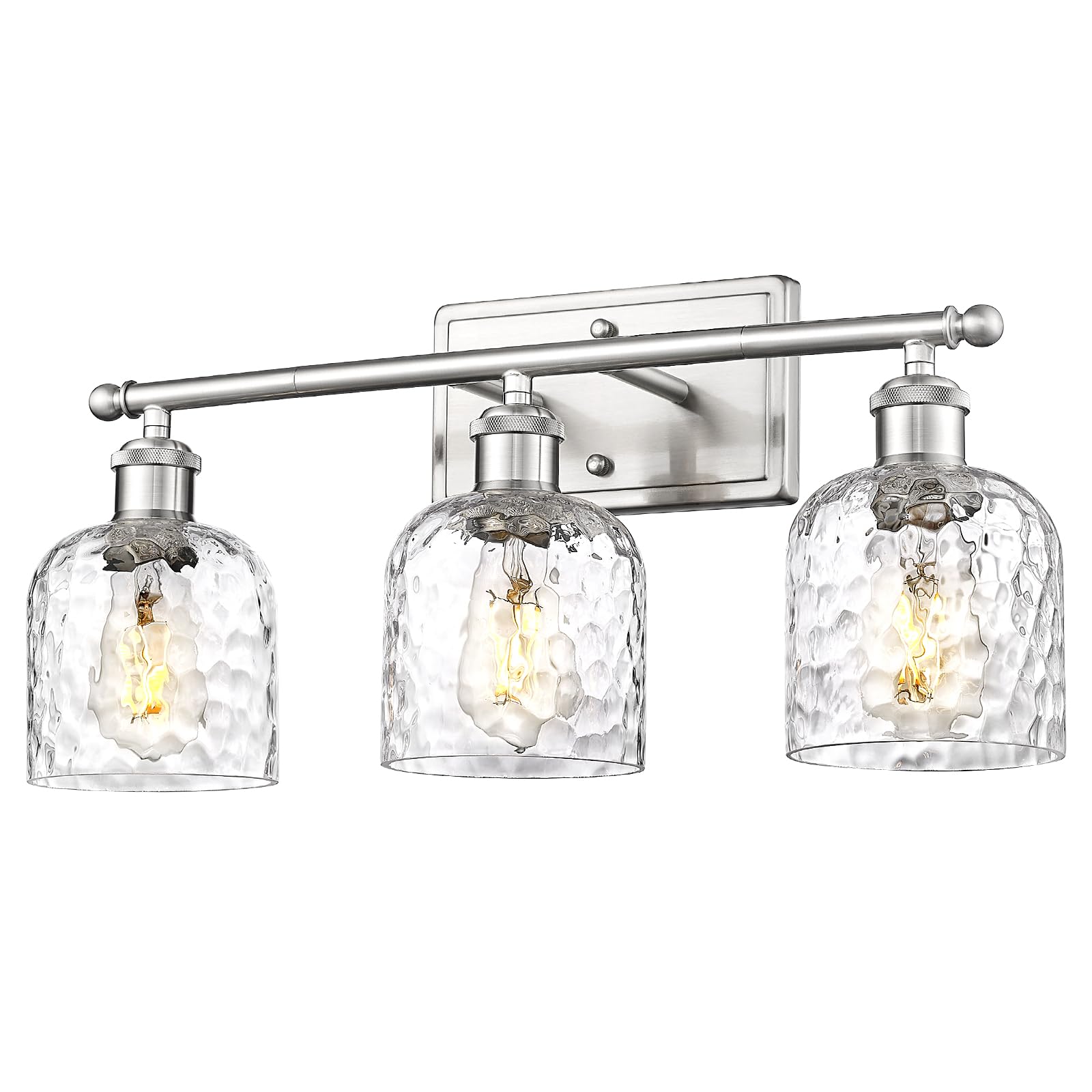 Modern Vanity Lights for Bathroom, Industrial 3-Light Chrome Bathroom Lights with Hammered Glass Shade, ZJF63B-3W CH