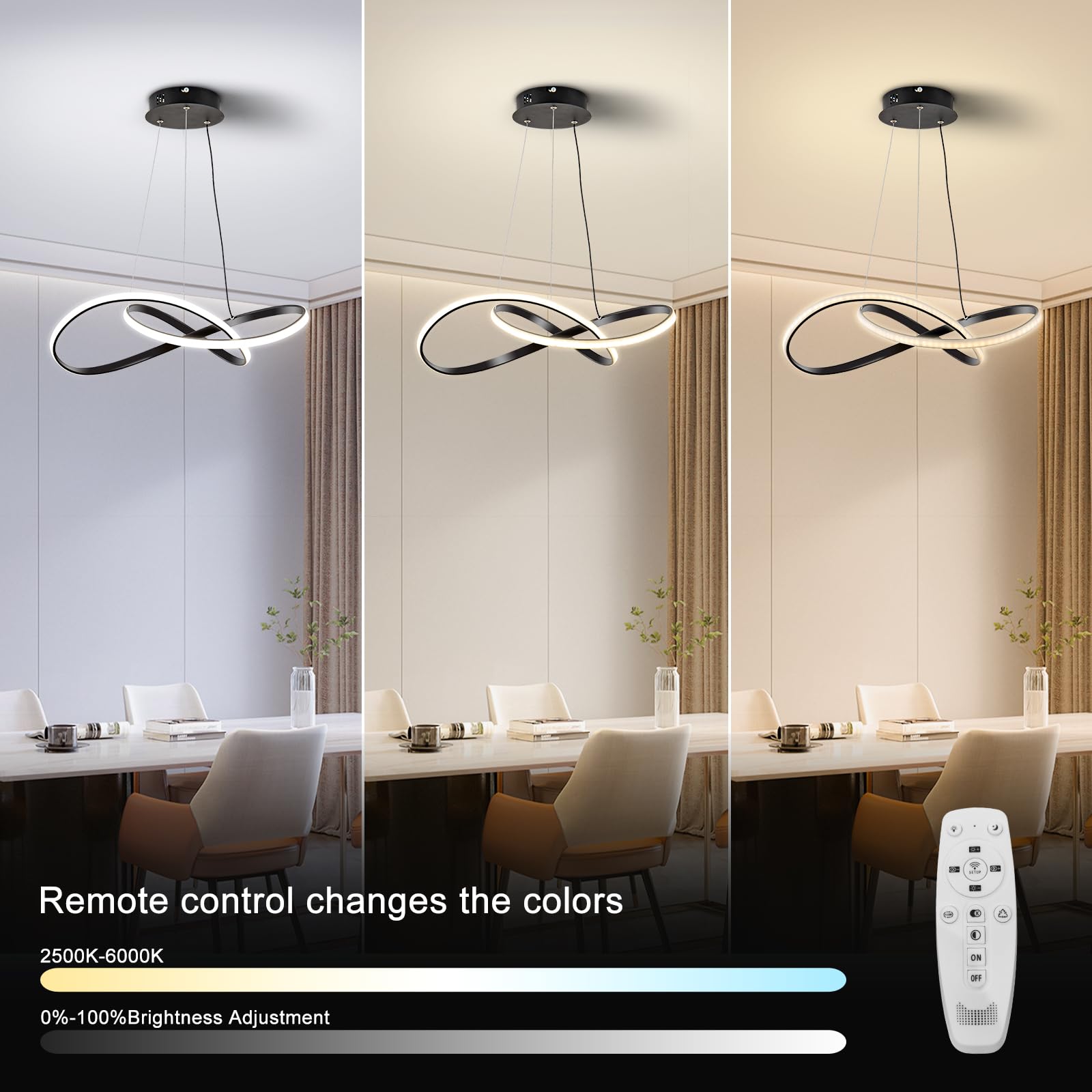 Dimmable Modern LED Chandelier for Kitchen Island Round Pendant Light, Flush Mount Modern Simple Irregular Ring Pendant Light Fixture for Bedroom, Living Room, Dining Room, 4000K(15W)…