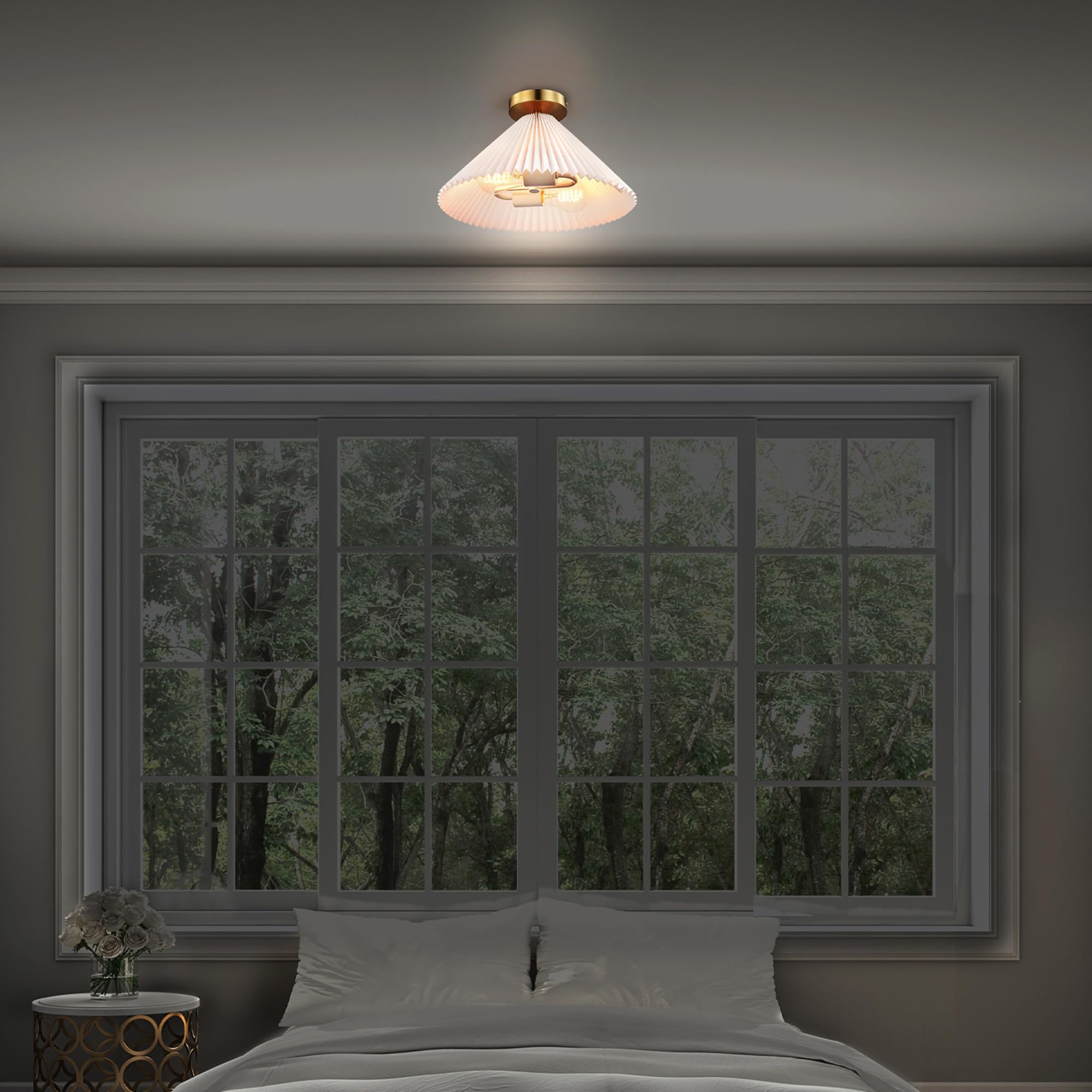 1-Light Semi-Flush Mount Ceiling Light, Matte Black, Matte Brass Accents, Bulb Not Included