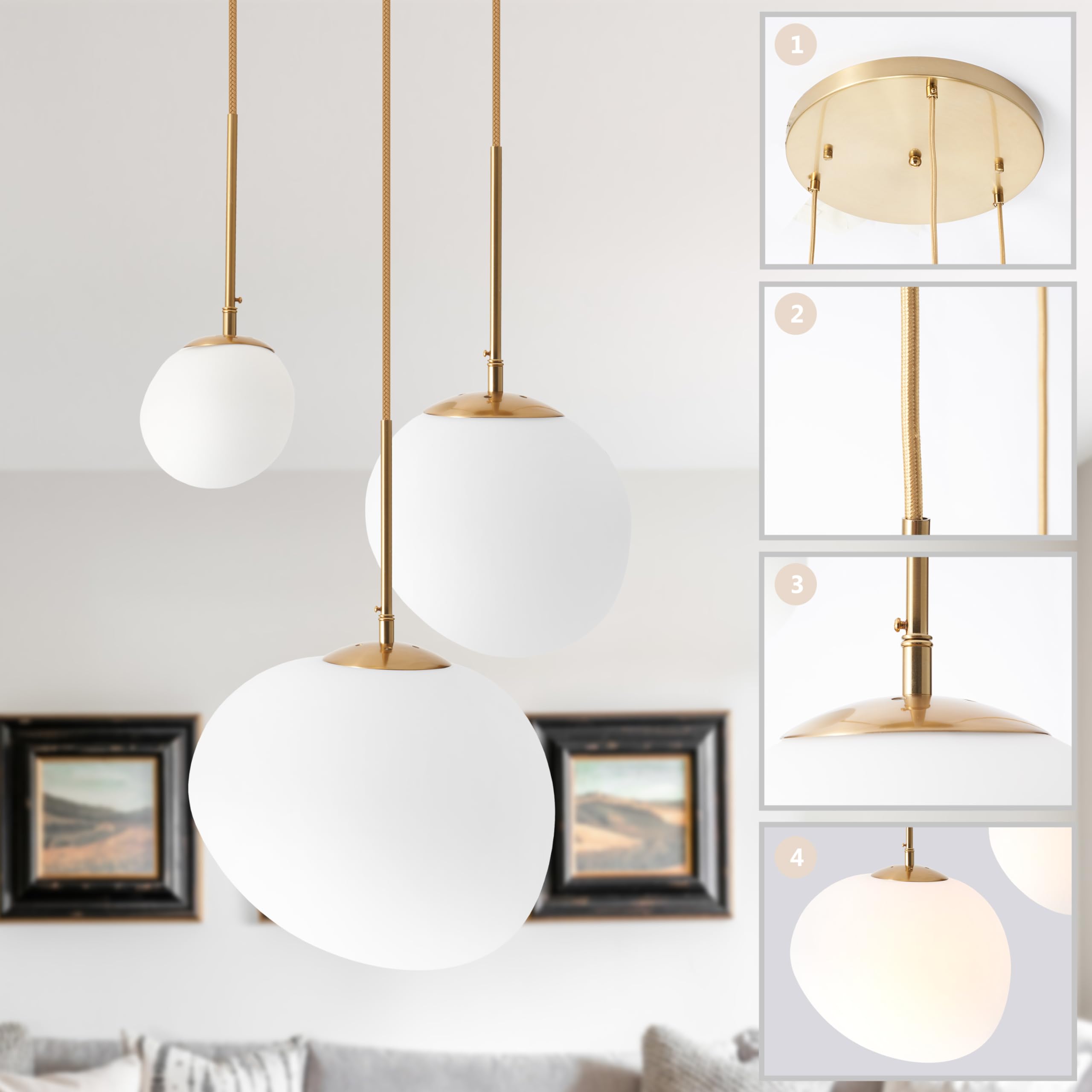 Modern 3 Lights Glass Pendant Light Smoky Gray Glass Globe Cluster Chandelier Lighting Fixtures Black Adjustable Kitchen Island Hanging Pendant Lighting Nordic Multi Lights Pendant Lamp