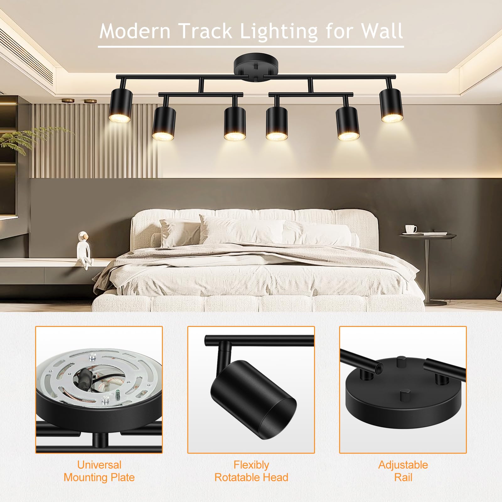 LED 2 Light Track Lighting Kit, Black 2 Way Ceiling Spot Lighting, Flexibly Rotatable Light Head for Kitchen, Living Room, Bedroom, GU10 Bulb Not Included