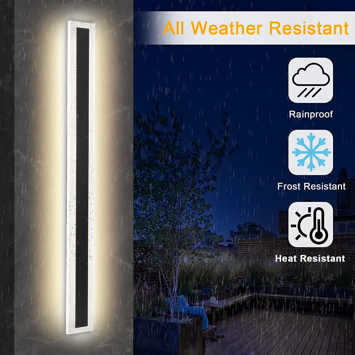 2Pack-47.2inch Long Outdoor Modern LED Wall Light,38W Waterproof IP65 Warm White 110V led Wall Mount Lighting Fixture Rectangular Black Wall Lights Elegant Frosted White Acrylic Anti Rust