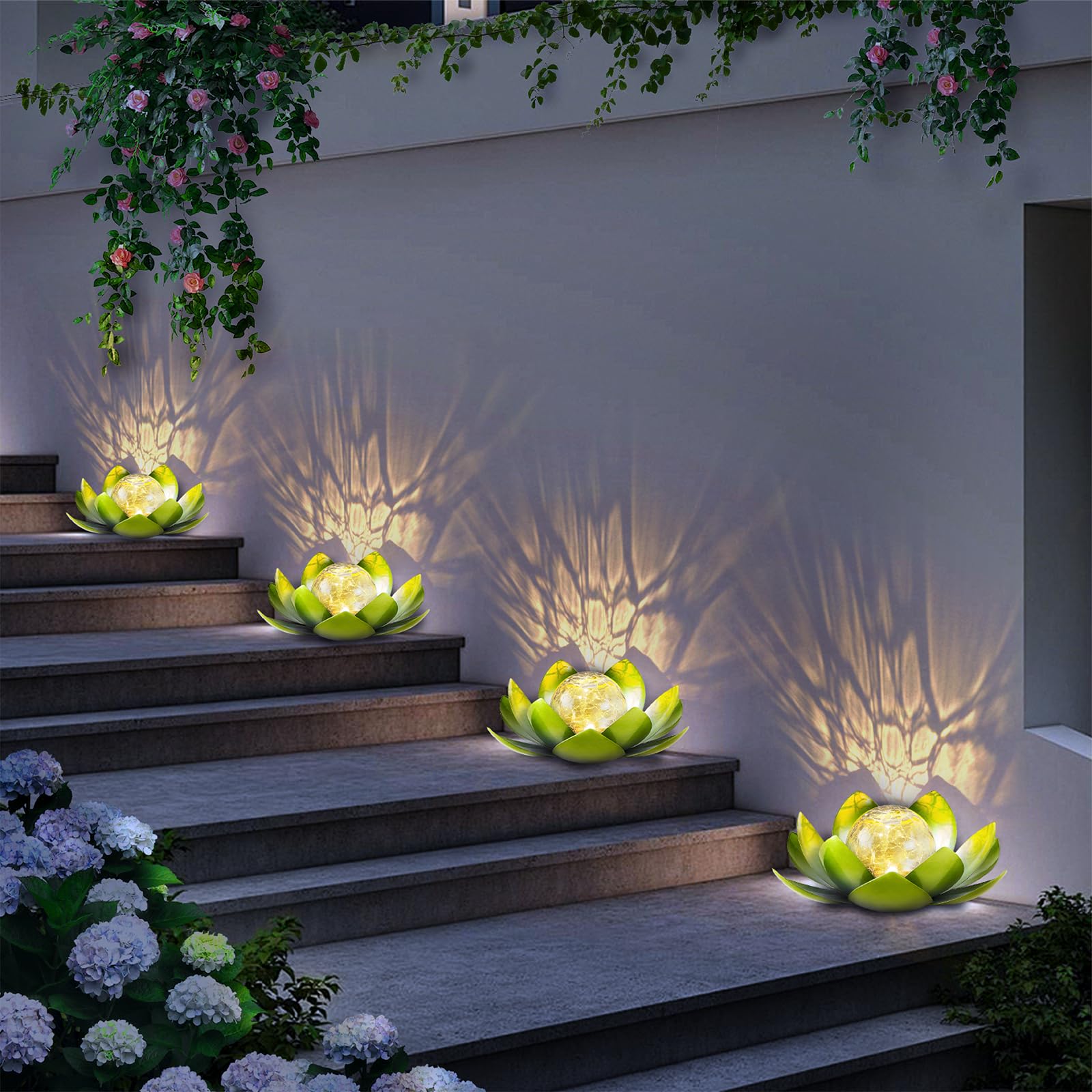 Solar Light Outdoor Waterproof Garden Light Metal Glass Decorative LED Lotus Flower Table Lamp