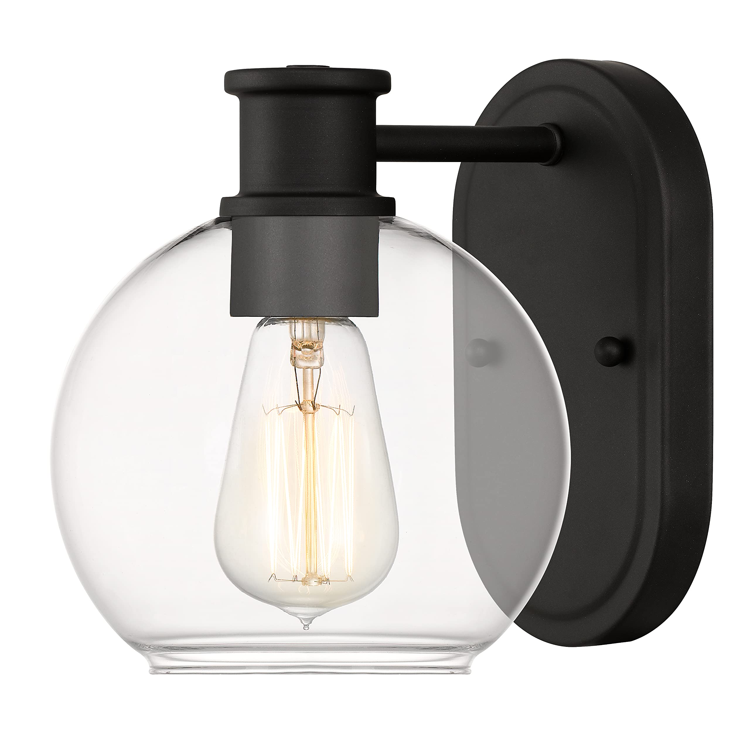 Modern Farmhouse 2-Light Vanity Light Wall Sconce Lighting with Clear Glass Globe Shade in Light Black Finish for Bedroom, Hallway, Kitchen