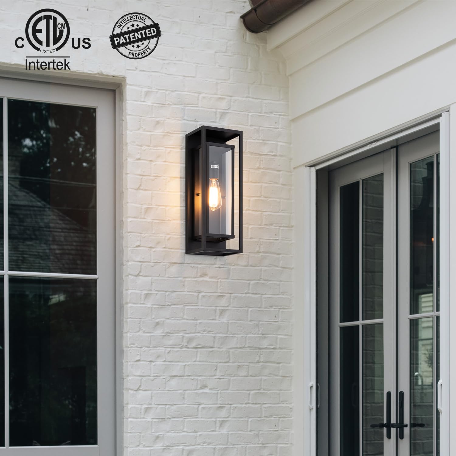 14" Classic Outdoor Wall Sconce 1 Light in Matte Black Rectangular Metal Frame and Clear Glass Shade Waterproof Porch Light Patio Light Pack of 2