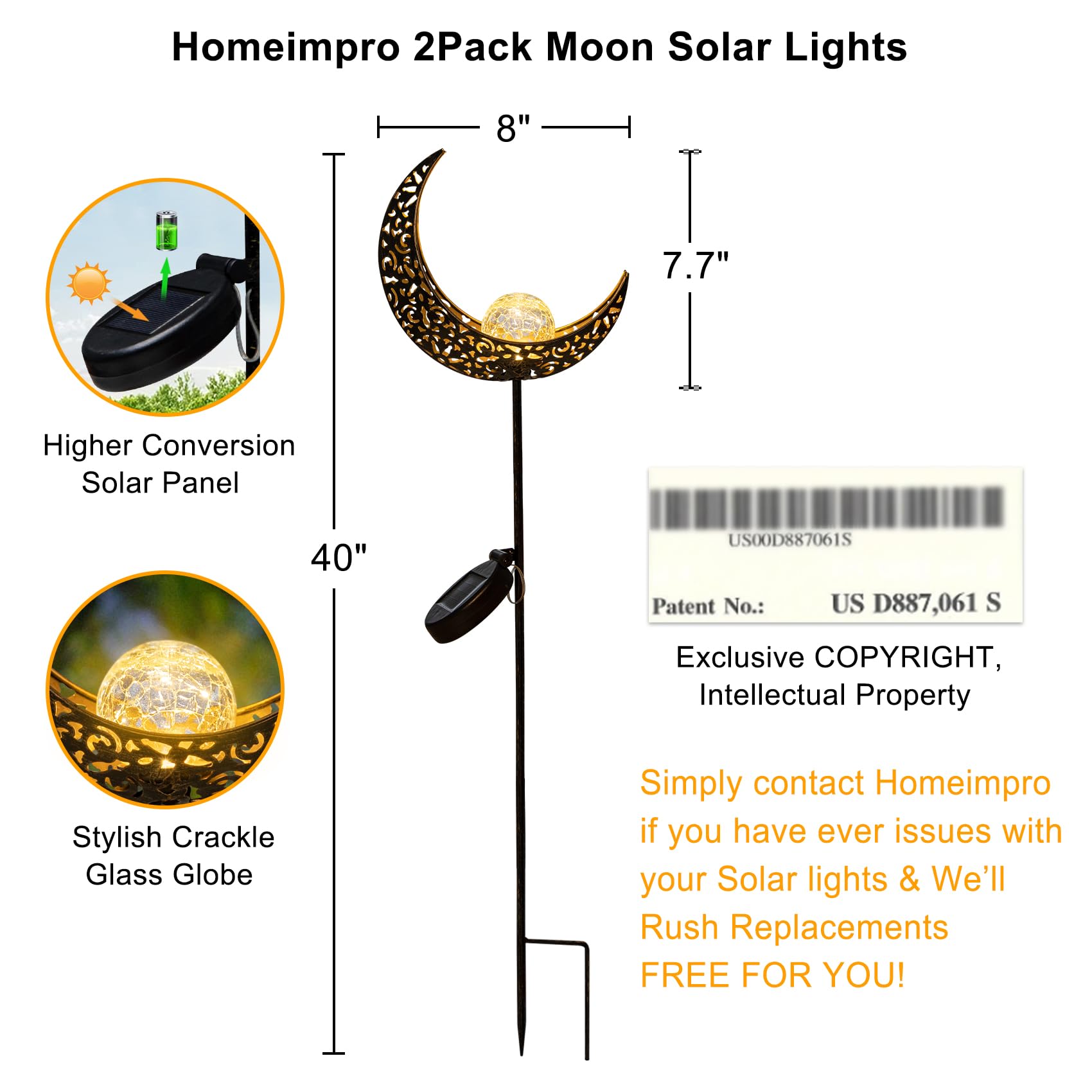 Moon Solar Garden Lights Outdoor Decor Stakes, Waterproof Crackle Glass Metal Lights for Lawn, Patio Accessory, Backyard Decorations Garden Birthday Gifts Mom Grandma (Bronze)