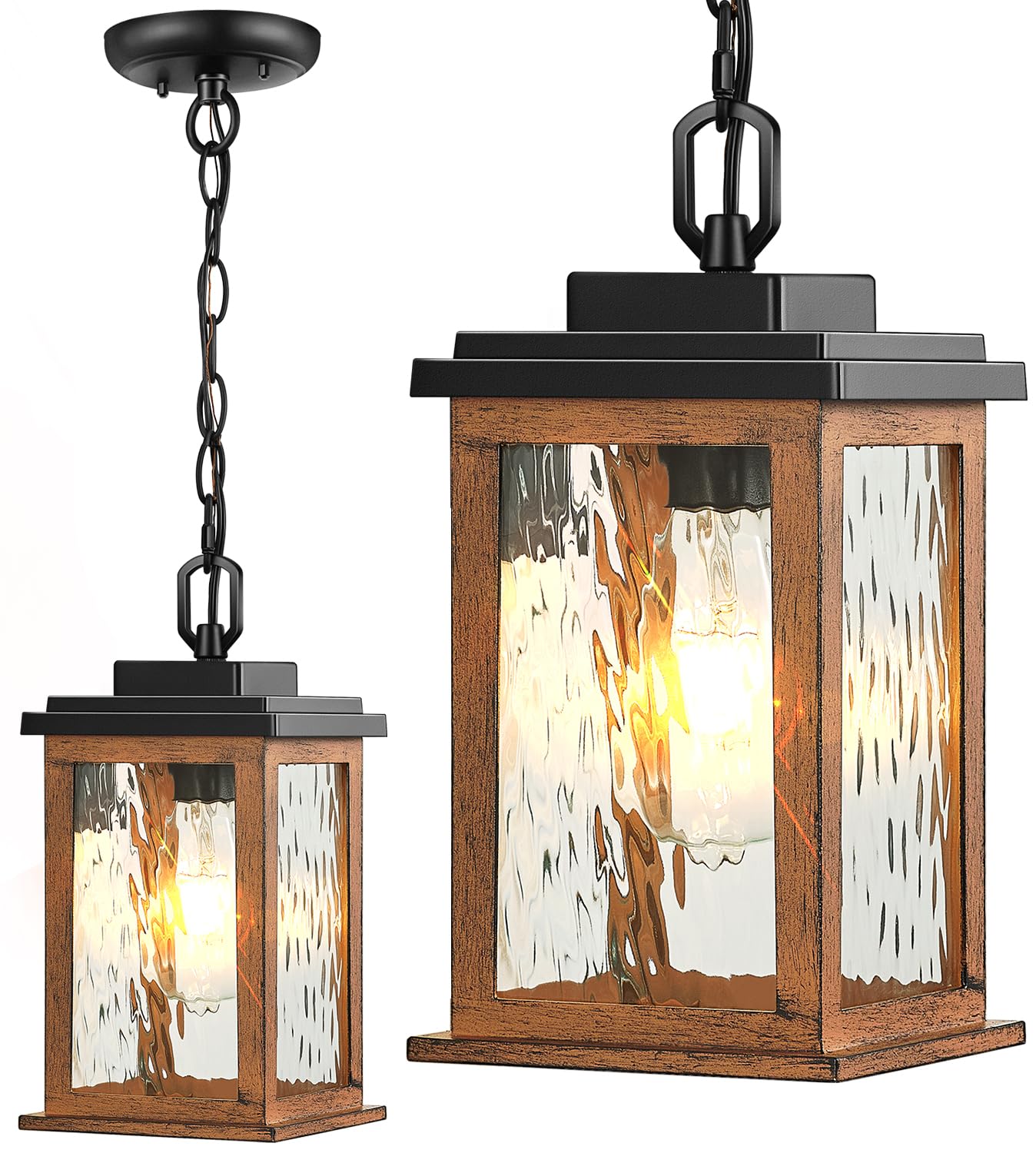 Outdoor Pendant Light Fixture, Farmhouse Exterior Hanging Lights with Adjustable Chain, Anti-Rust Aluminum Frame with Tempered Water Glass, Hanging Lantern for Front Door Ceiling Entry Porch