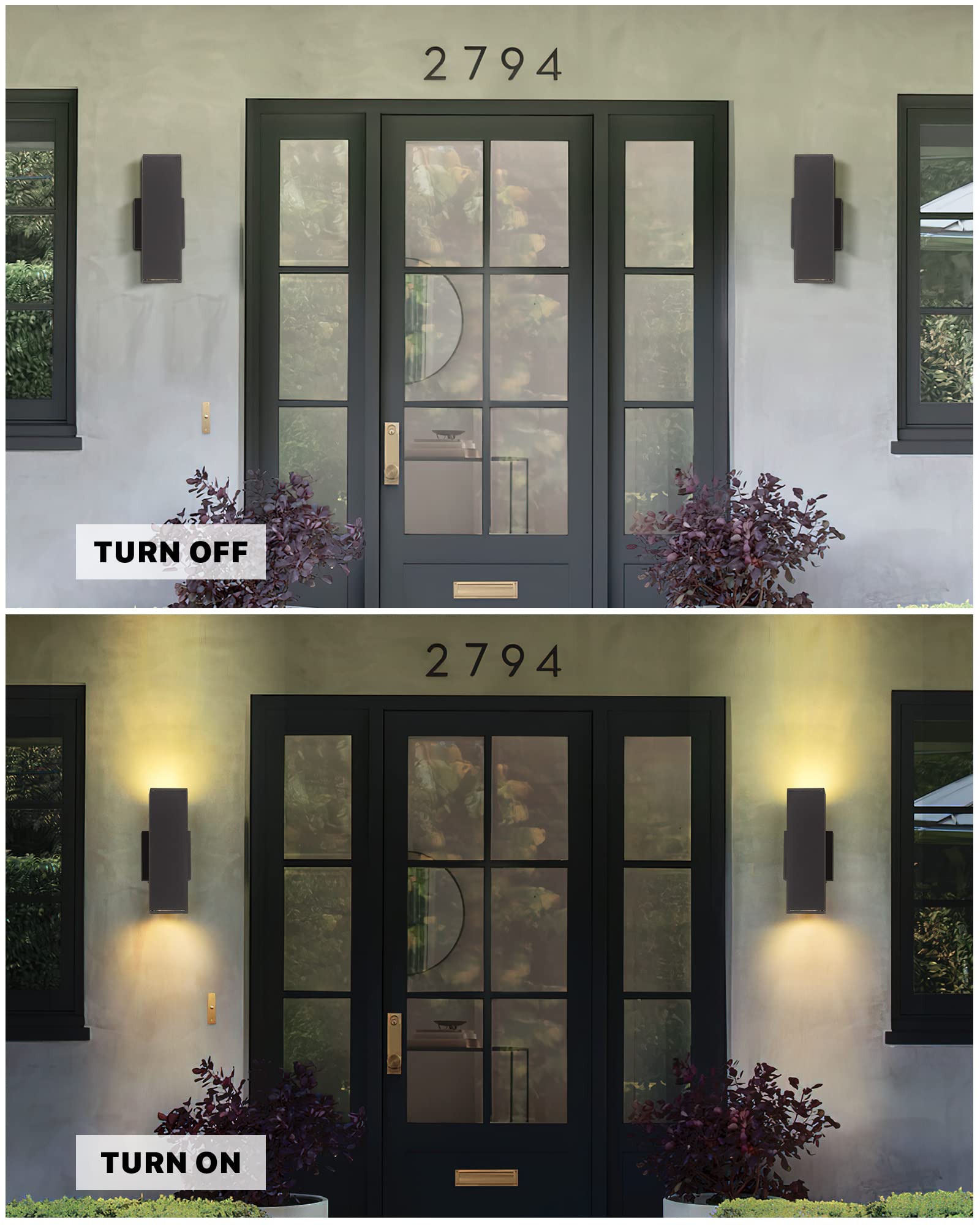 Outdoor Wall Lights, Modern Exterior Up and Down Wall Sconces, Square Porch Lights Outdoor Wall with Sanded White Finish - 2 Pack