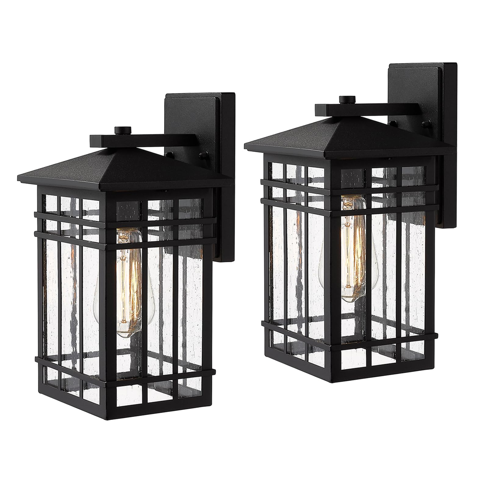 Outdoor Wall Lantern, Exterior Light Fixture Wall Mount, 1-Light Waterproof Outdoor Wall Lighting Fixture with Seeded Glass for Porch, Garage, Patio, Hallway, Entryway, Black