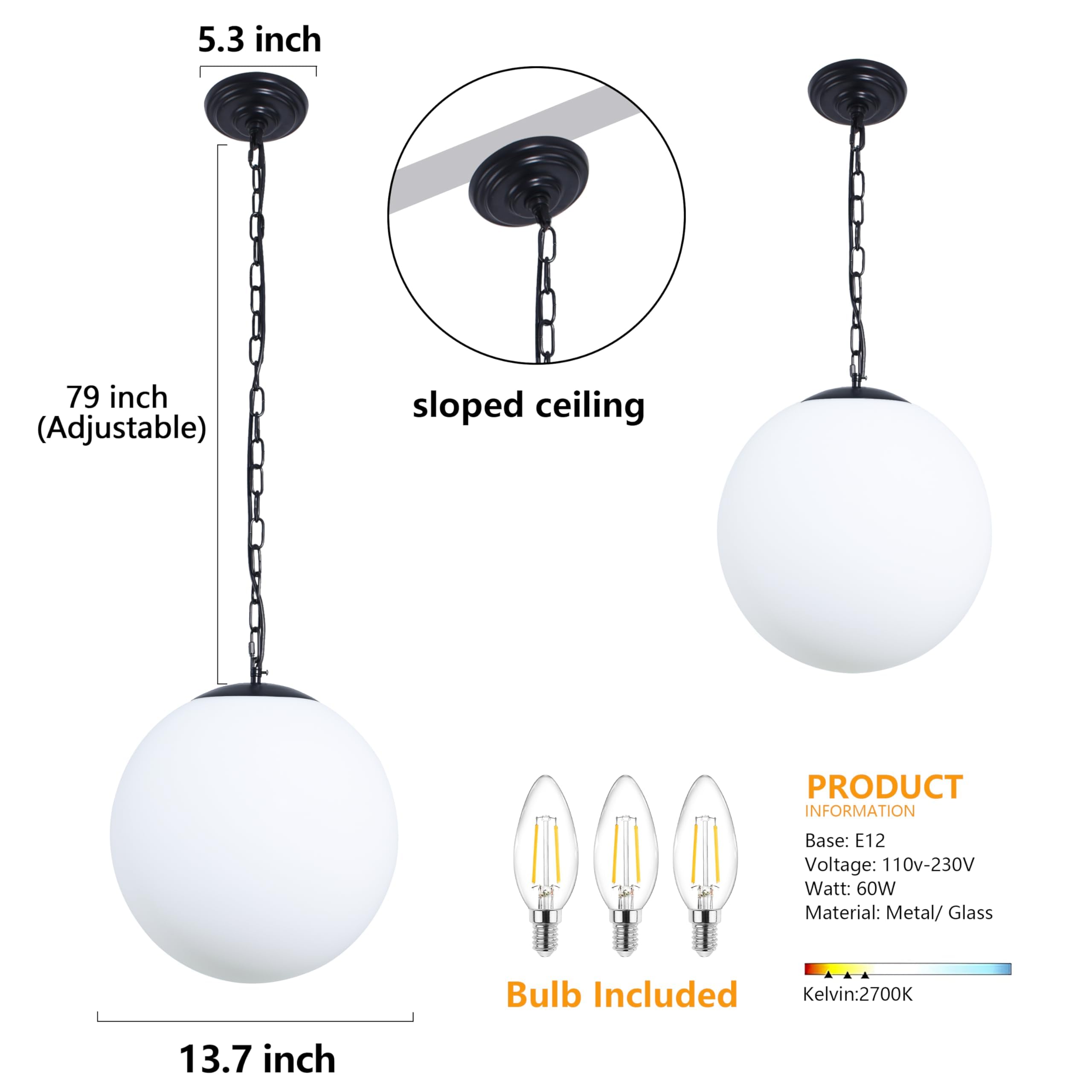 6-inch Mini Modern Globe Pendant Light Clear Glass with Brass Finish Contemporary Mid Century Adjustable Hanging Light Fixture for Living Room Bedroom Kitchen