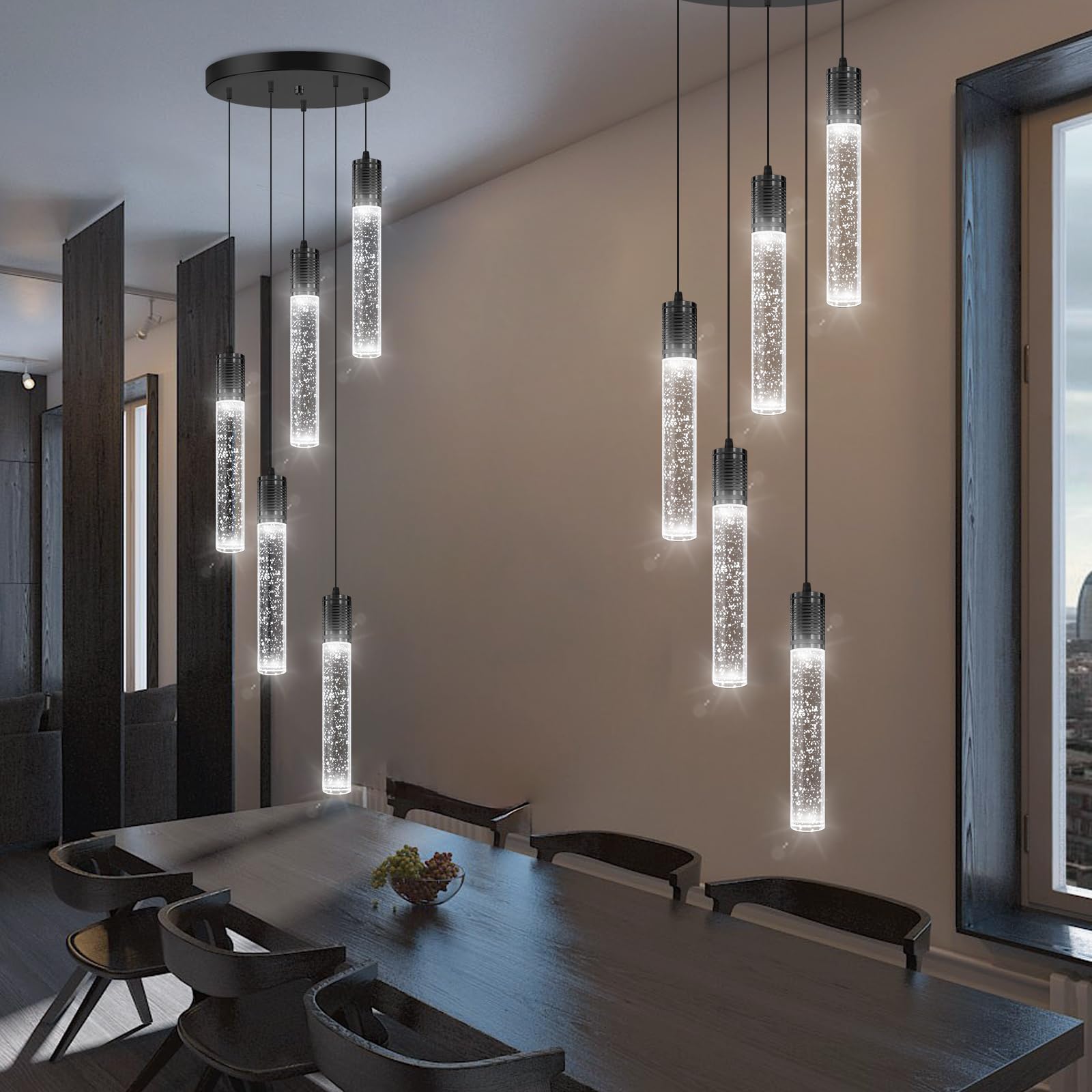 3 Lights Independent Kitchen Island Dining Room Light Pendant Light Fixtures Bubble Crystal Chandeliers Modern Kitchen Island Lighting Chandeliers Fixtures LED Lampara, 6000K LED Bulbs Included